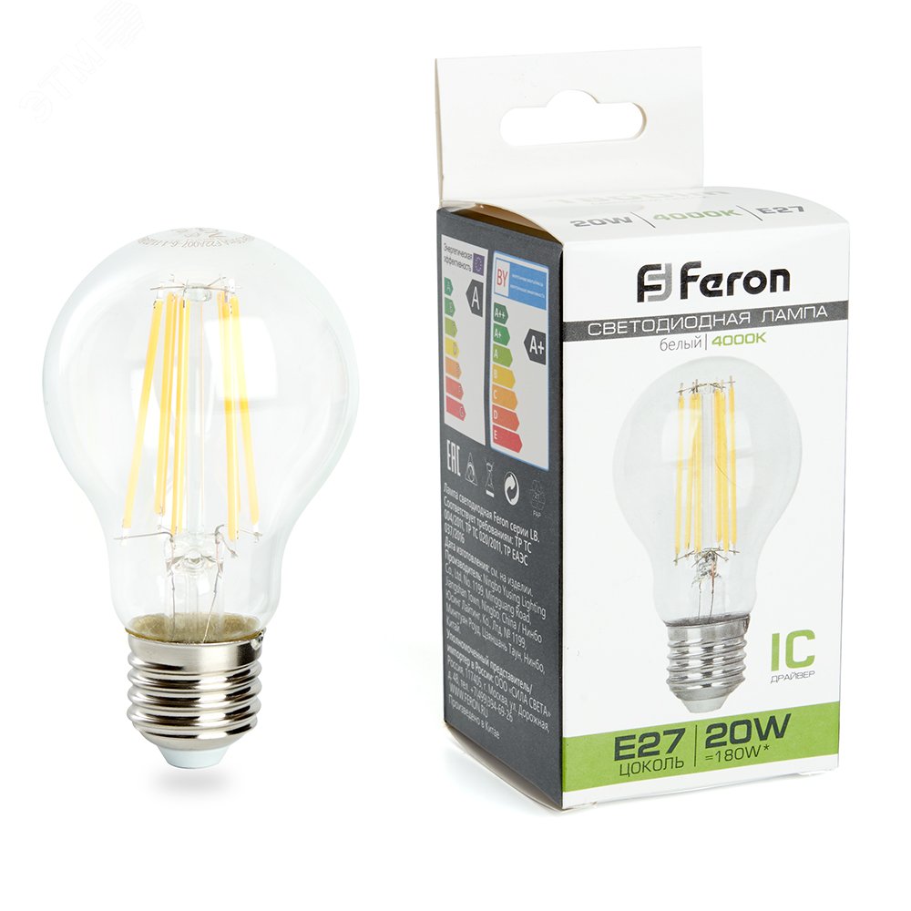 Лампа светодиодная LED 20вт Е27 белый FILAMENT 38246 - Feron