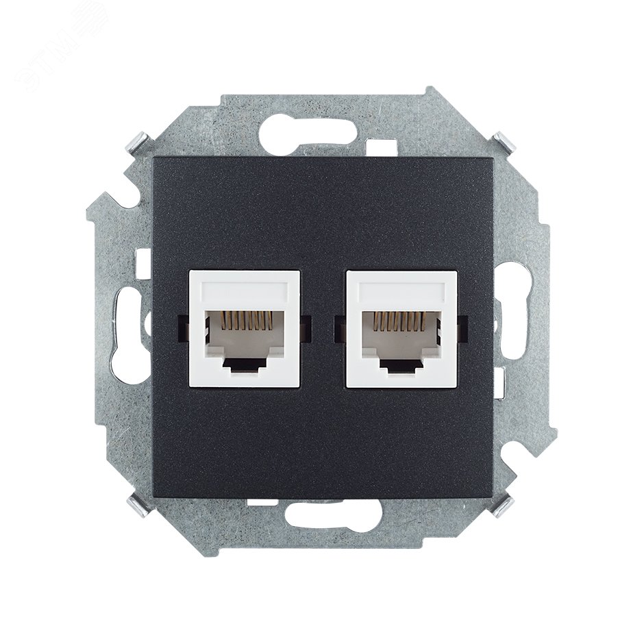 15 Розетка компьютерная двойная RJ45 кат.5е графит 1591593-038 - Simon