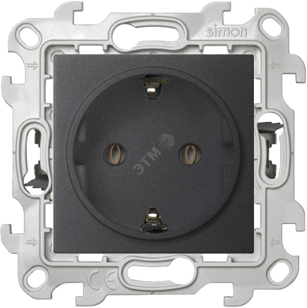 Розетка 1-м СП 24 16А IP20 2P+E Push&Go без защ. шторок механизм графит 2420434-038 - Simon