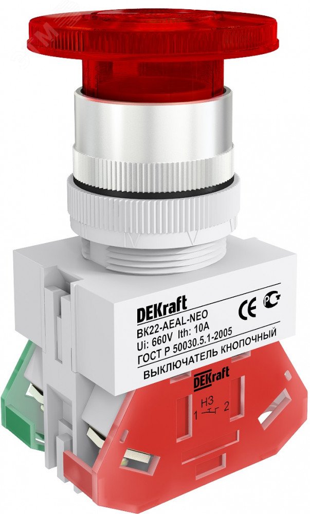 Выкл. кноп. грибок с фикс. AEAL 22 мм Цвет:КРАСНЫ C2 25034DEK - DEKraft