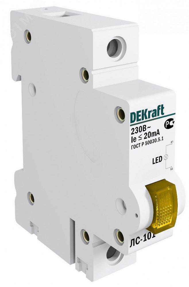 Лампа сигнальная на DIN-рейку 1P ЖЕЛТАЯ LED ЛС-101 220В C2 18008DEK - DEKraft