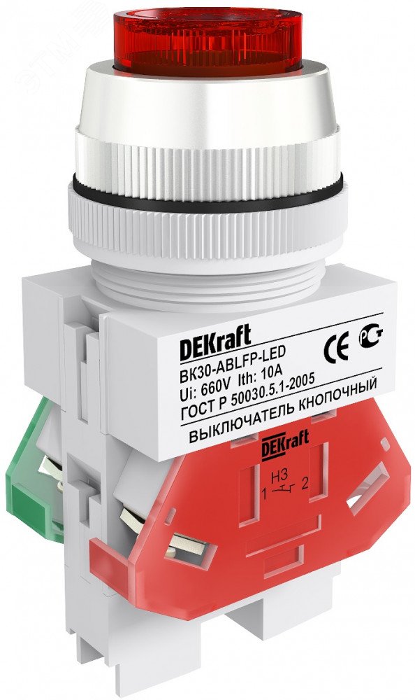 Выкл. кноп. ABLFP 30 мм Цвет:КРАСНЫЙ LED 220В ВK-30 DEKra 25048DEK - DEKraft