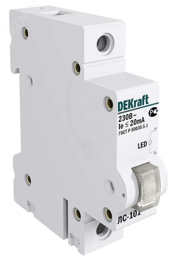 Лампа сигнальная DIN 1п белая LED ЛС-101 220В 18010DEK - DEKraft
