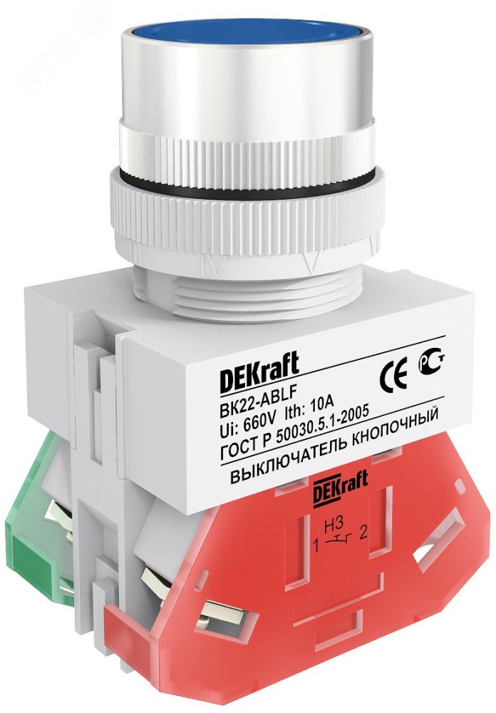 Кнопка ABLF 22мм синяя 220В ВK-22 25016DEK - DEKraft