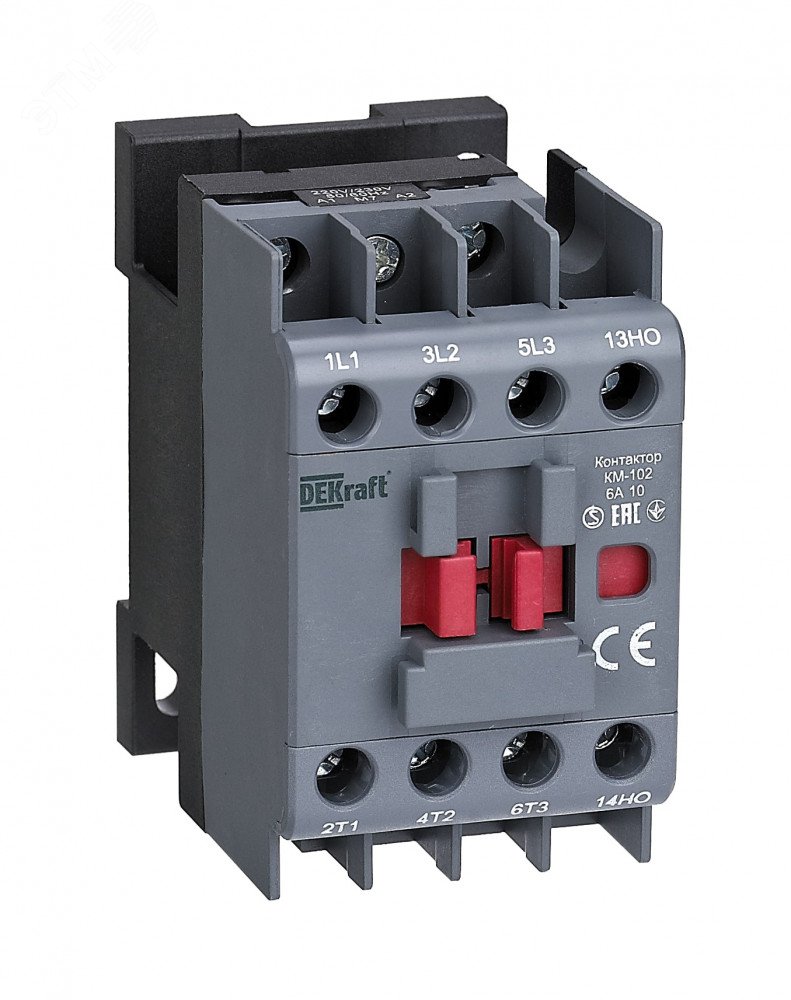 Dekraft Контактор 6А 230В АС3 АС4 1НЗ КМ-102 - DEKraft