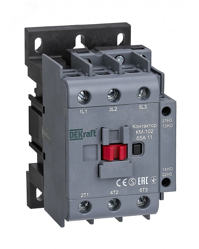Контактор КМ-102 3п 65А кат. 230В AC 1НО+1НЗ AC-3 AC-4 22008DEK - DEKraft