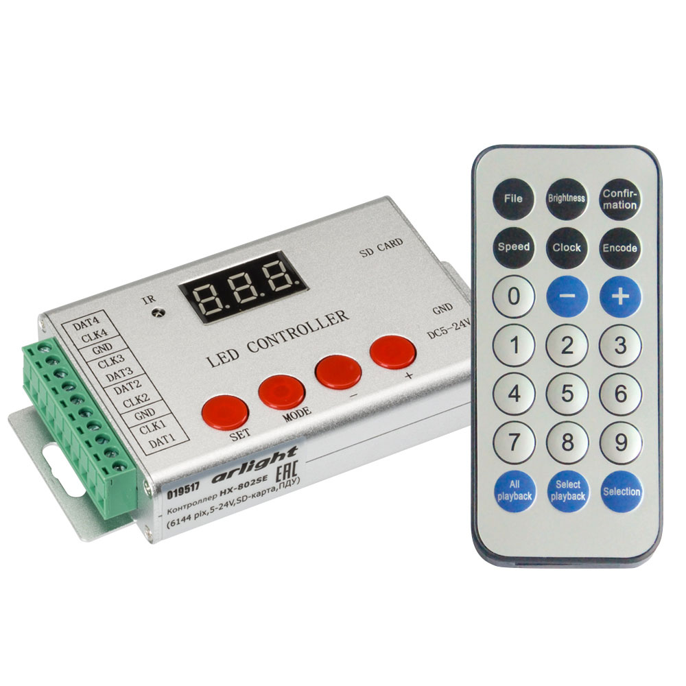 Контроллер HX-802SE-2 (6144 pix, 5-24V, SD-карта, ПДУ) 022992 - Arlight