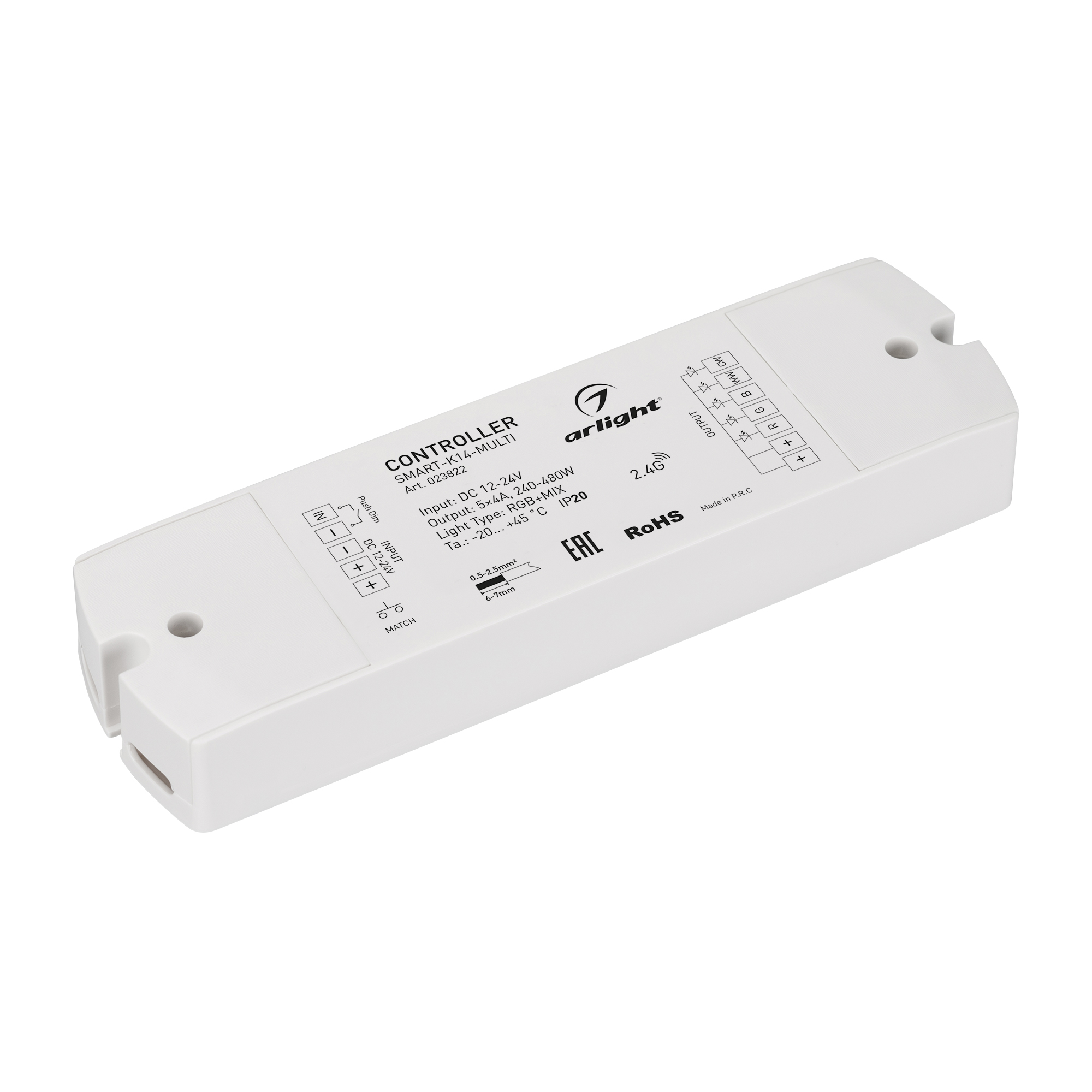 Контроллер SMART-K14-MULTI (12-24V, 5x4A, RGB-MIX, 2.4G) 023822 - Arlight