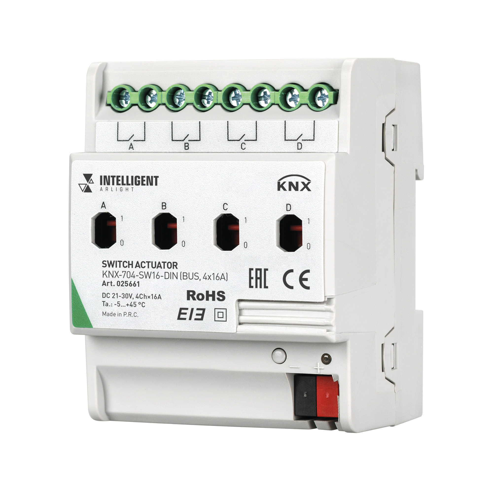 INTELLIGENT ARLIGHT Релейный модуль KNX-704-SW16-DIN (BUS, 4x16A) 025661 - Arlight