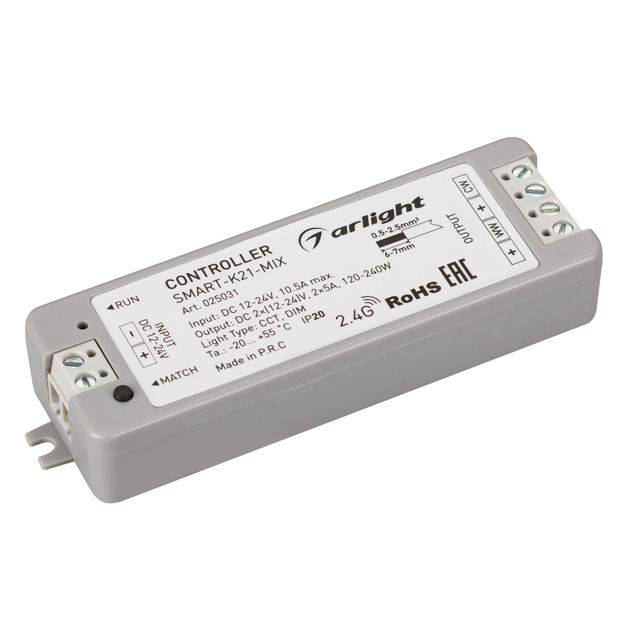 Контроллер SMART-K21-MIX (12-24V, 2x5A, 2.4G) 025031 - Arlight