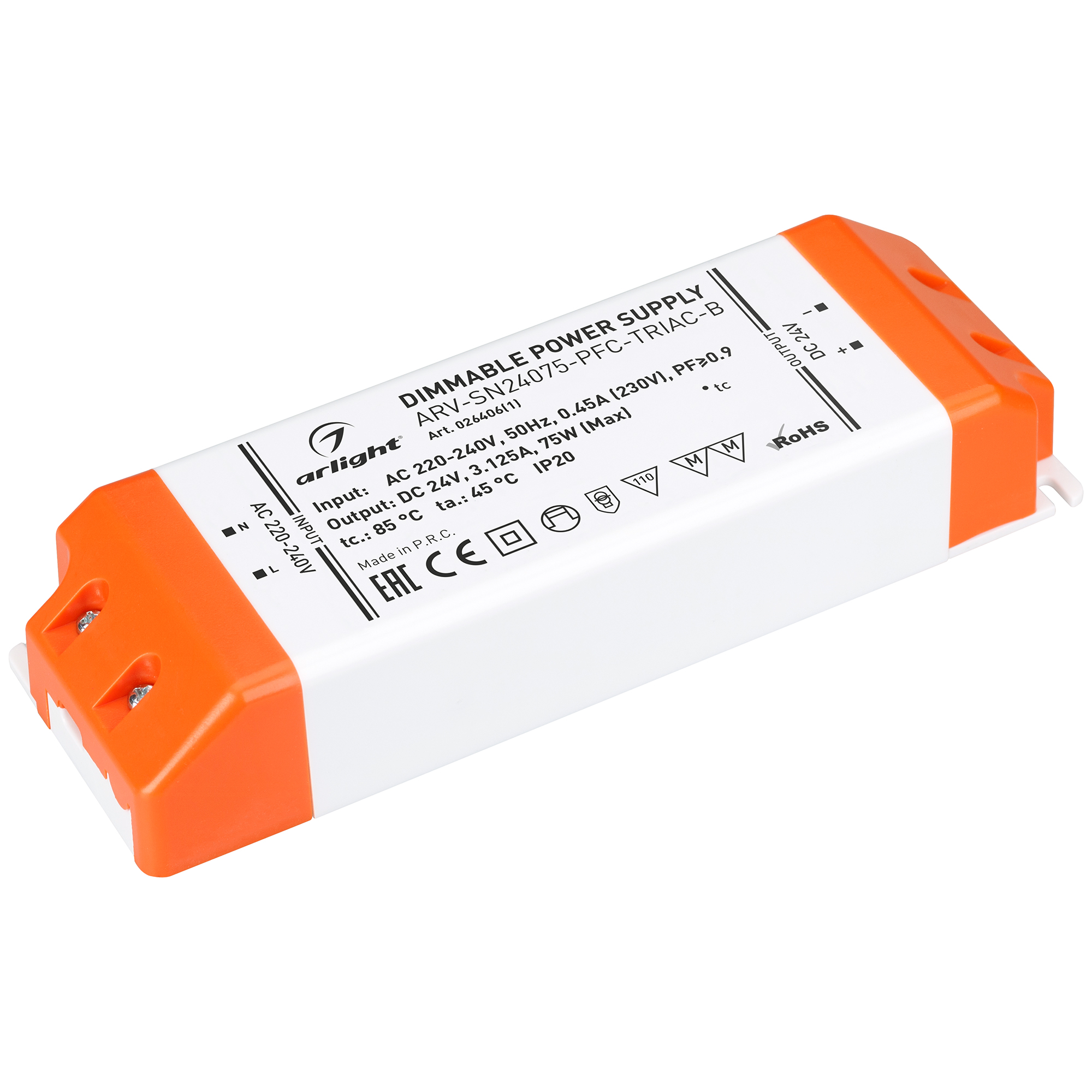 Блок питания ARV-SN24075-PFC-TRIAC-B (24V, 3.1A, 75W) 026406(1) - Arlight