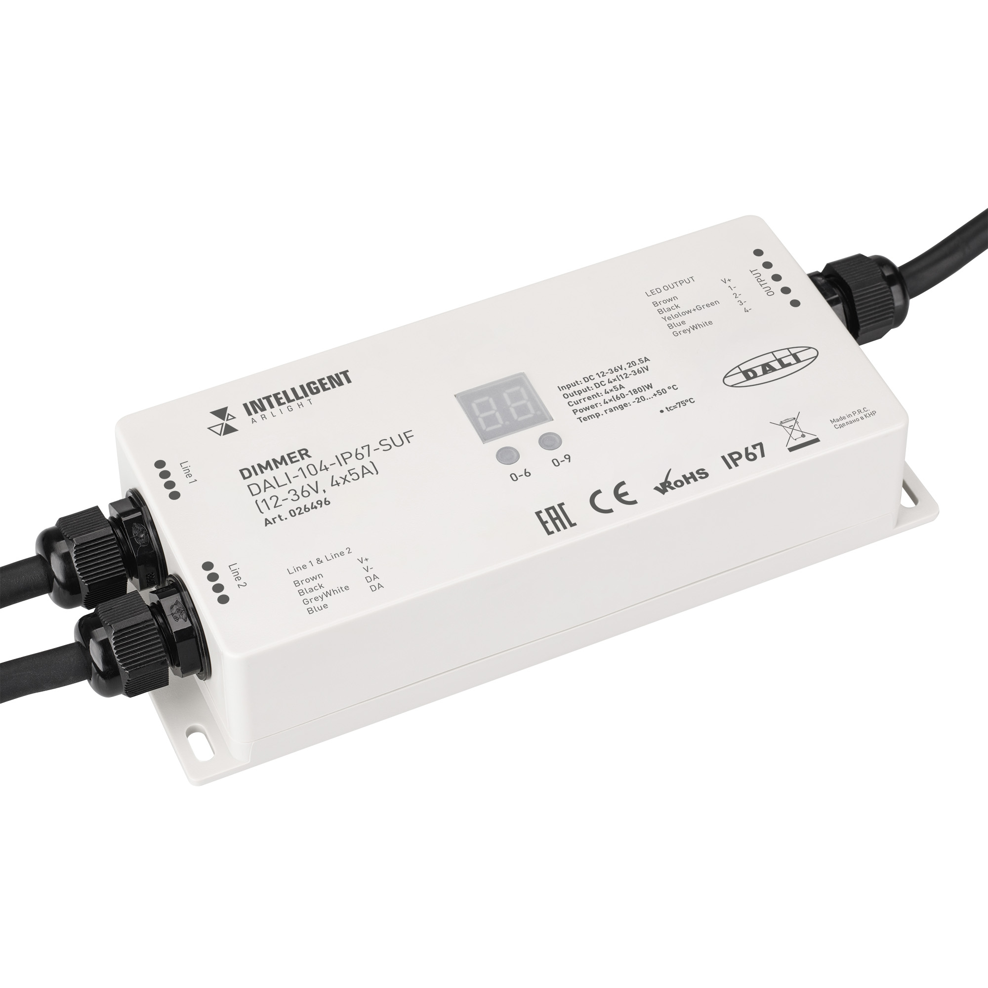 INTELLIGENT ARLIGHT Диммер DALI-104-IP67-SUF (12-36V, 4x5A) 026496 - Arlight