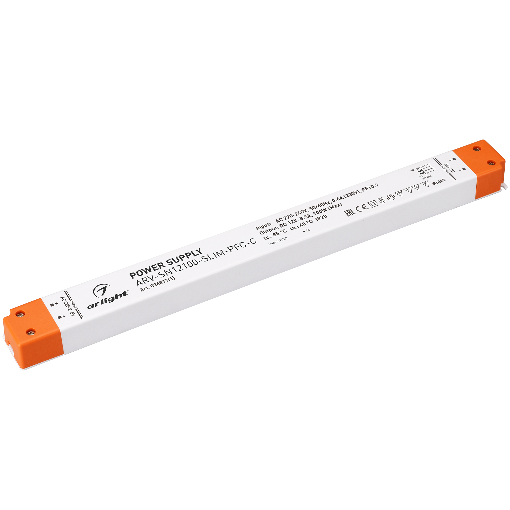 Блок питания ARV-SN12100-SLIM-PFC-C (12V, 8.3A, 100W) 026817(1) - Arlight