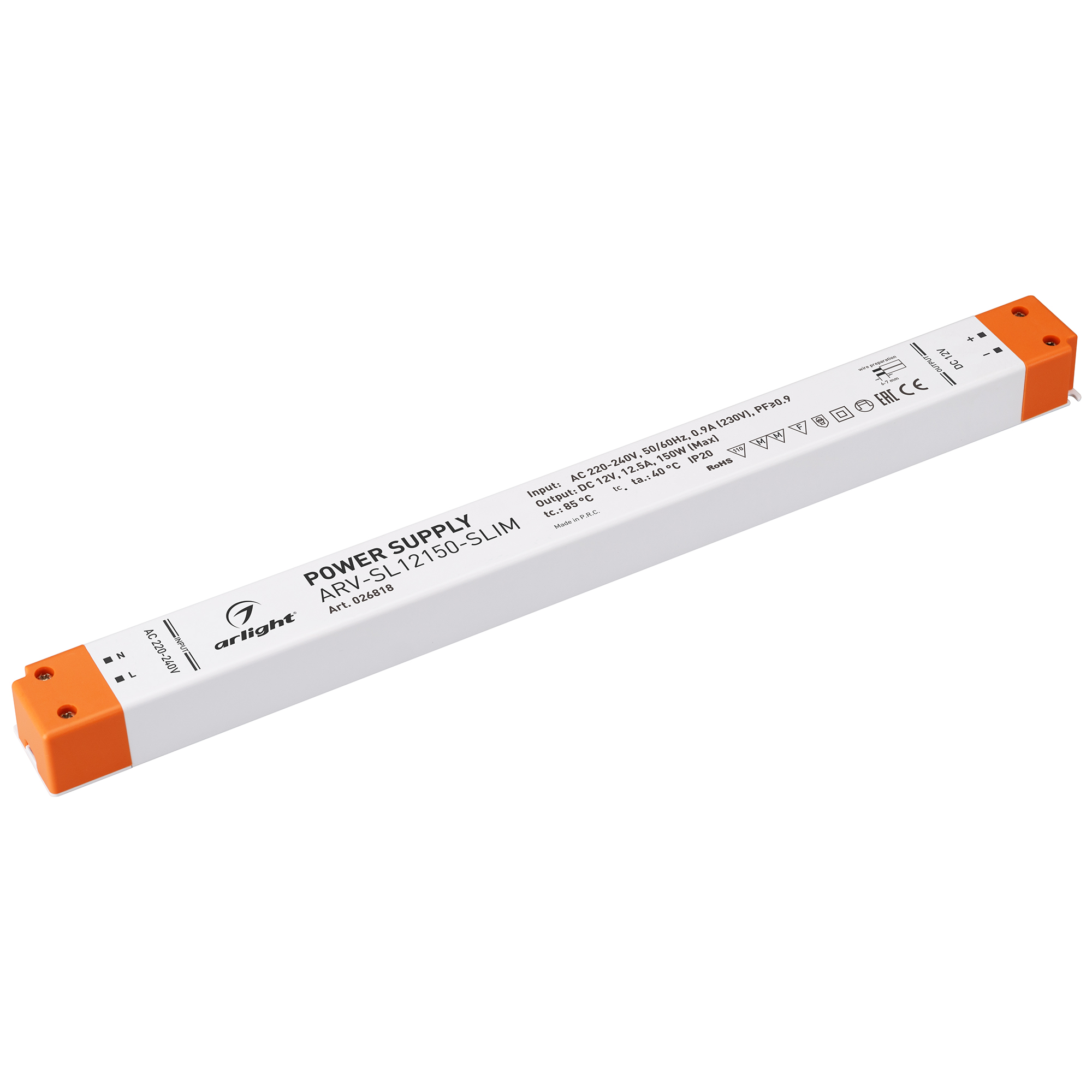 Блок питания ARV-SL12150-SLIM (12V, 12.5A, 150W, PFC) 026818 - Arlight