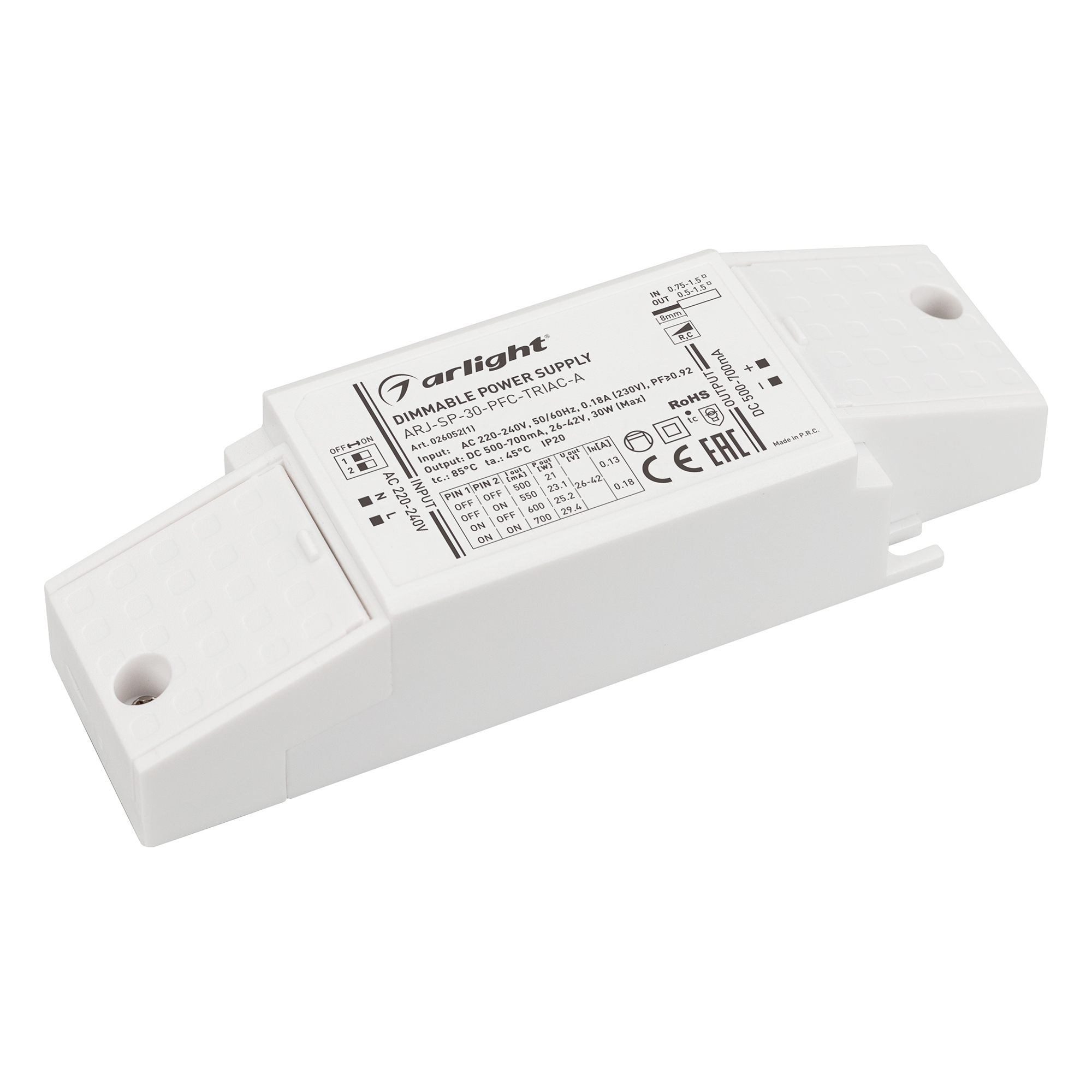 Блок питания ARJ-SP-30-PFC-TRIAC-INS (30W, 26-42V, 0.5-0.7A) 026052(1) - Arlight