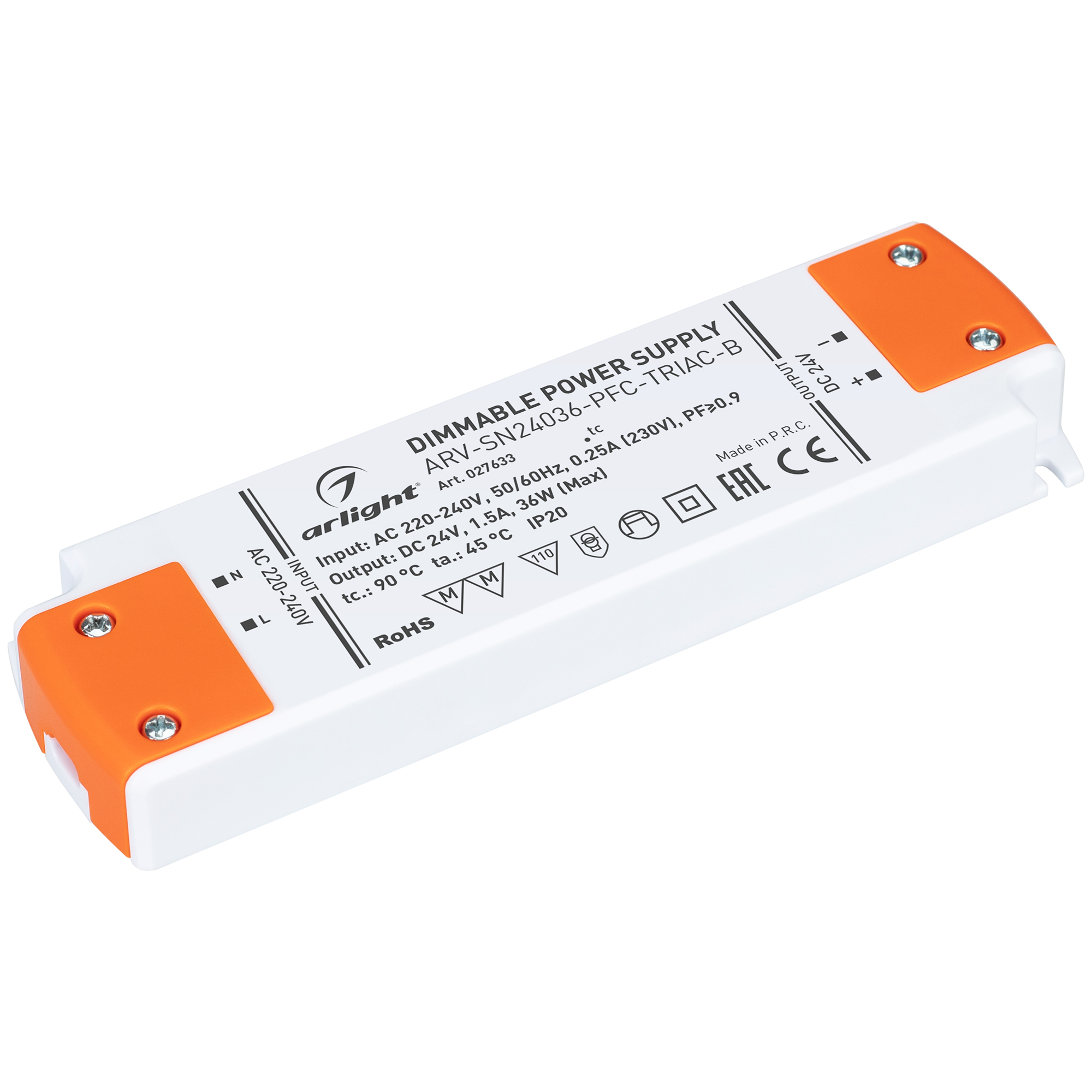 Блок питания ARV-SN24036-PFC-TRIAC-B (24V, 1.5A, 36W) 027633 - Arlight
