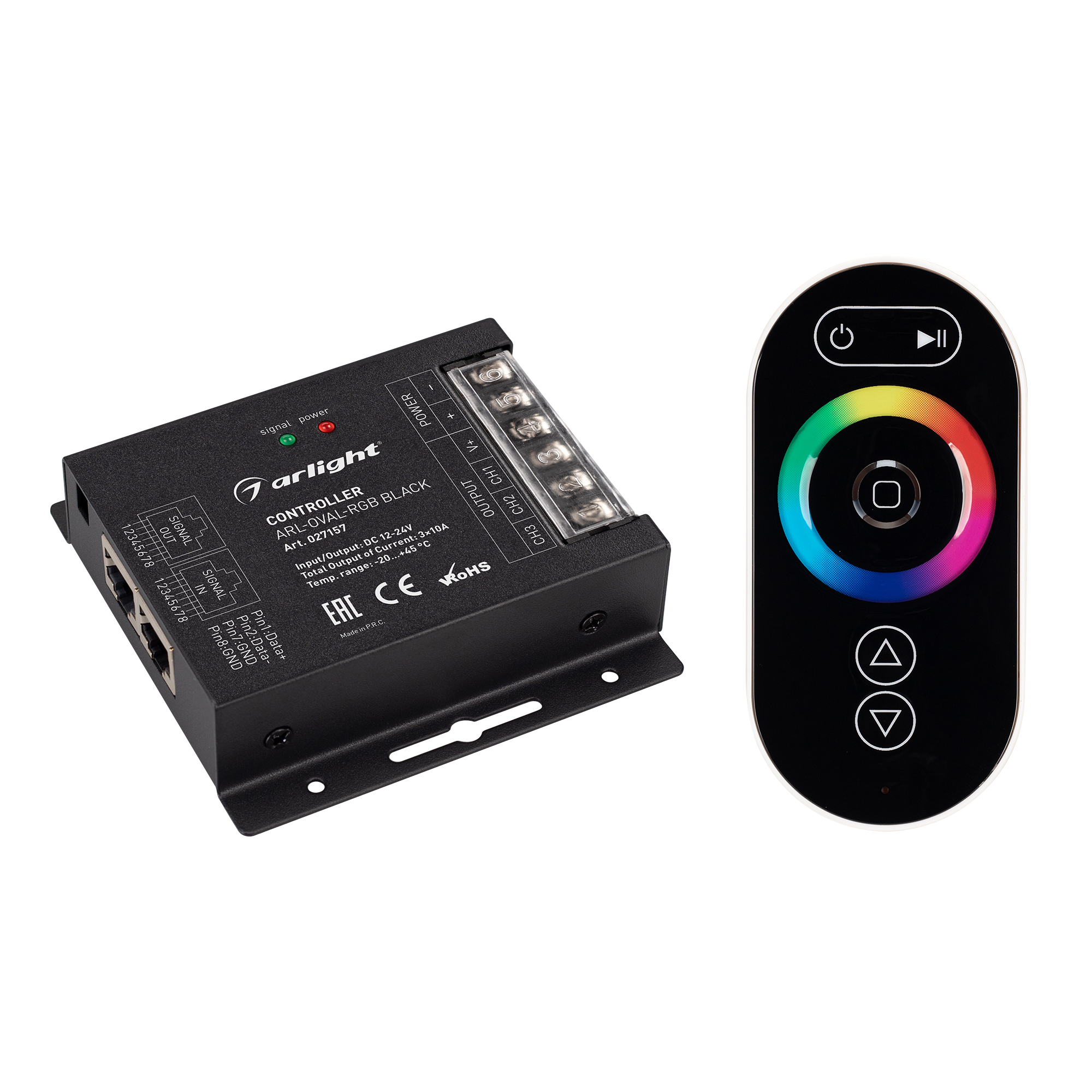 Контроллер ARL-OVAL-RGB Black (12-24V, 3x10A, ПДУ Овал, RF, RJ45) 027157 - Arlight