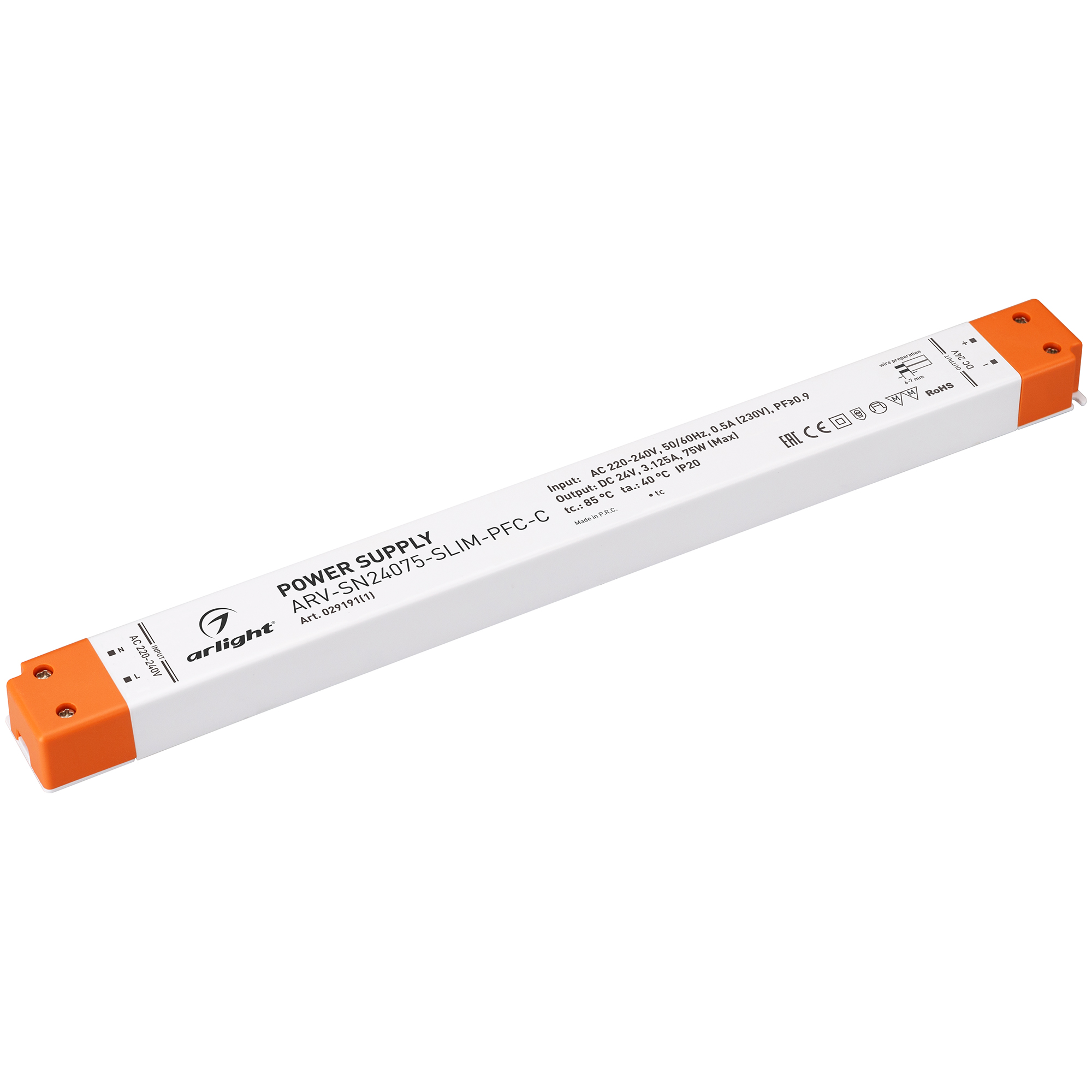 Блок питания ARV-SN24075-SLIM-PFC-C (24V, 3.12A, 75W) 029191(1) - Arlight
