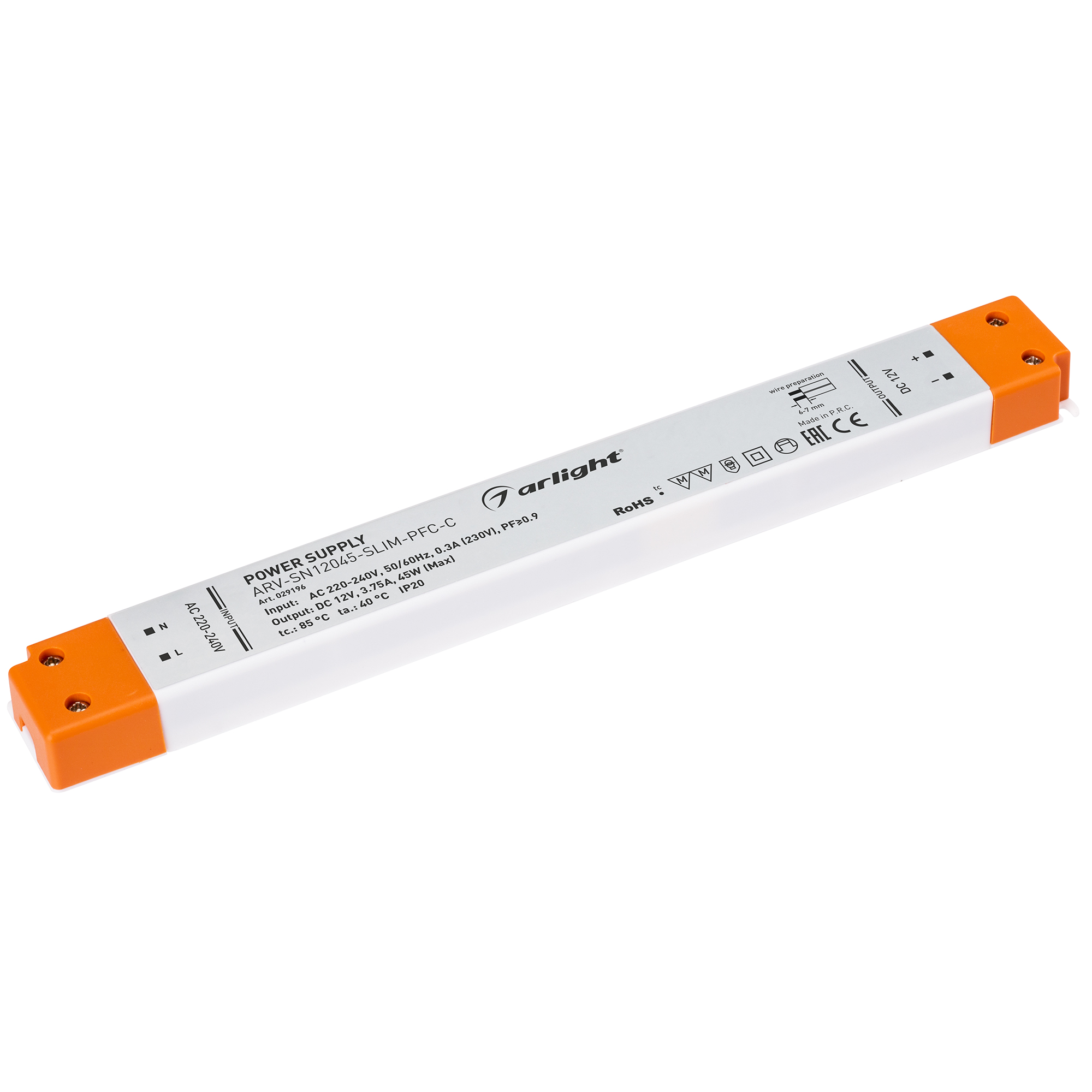 Блок питания ARV-SN12045-SLIM-PFC-C (12V, 3.75A, 45W) 029196 - Arlight