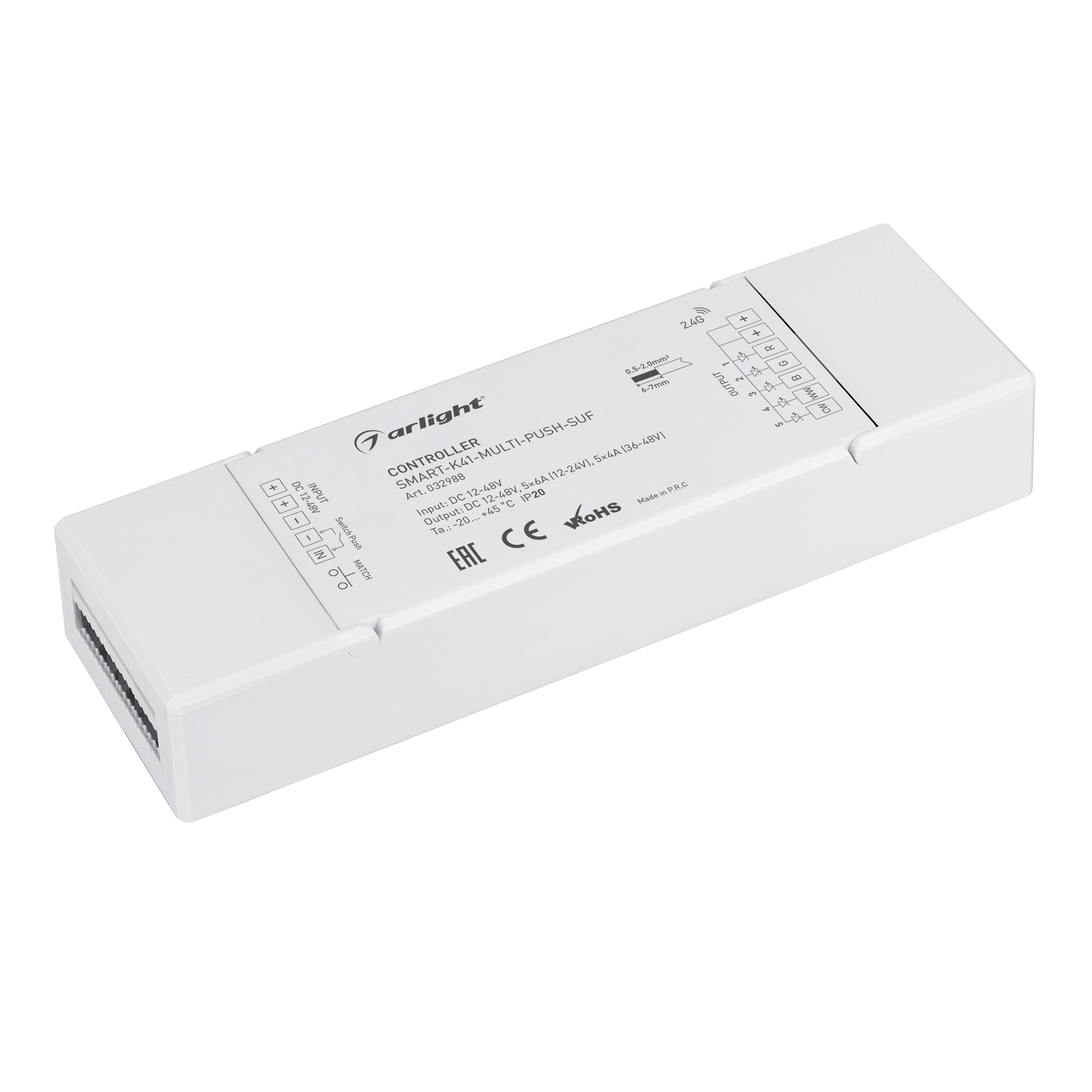 Контроллер SMART-K41-MULTI-PUSH-SUF (12-48V, 5x6A, RGB-MIX, 2.4G) 032988 - Arlight