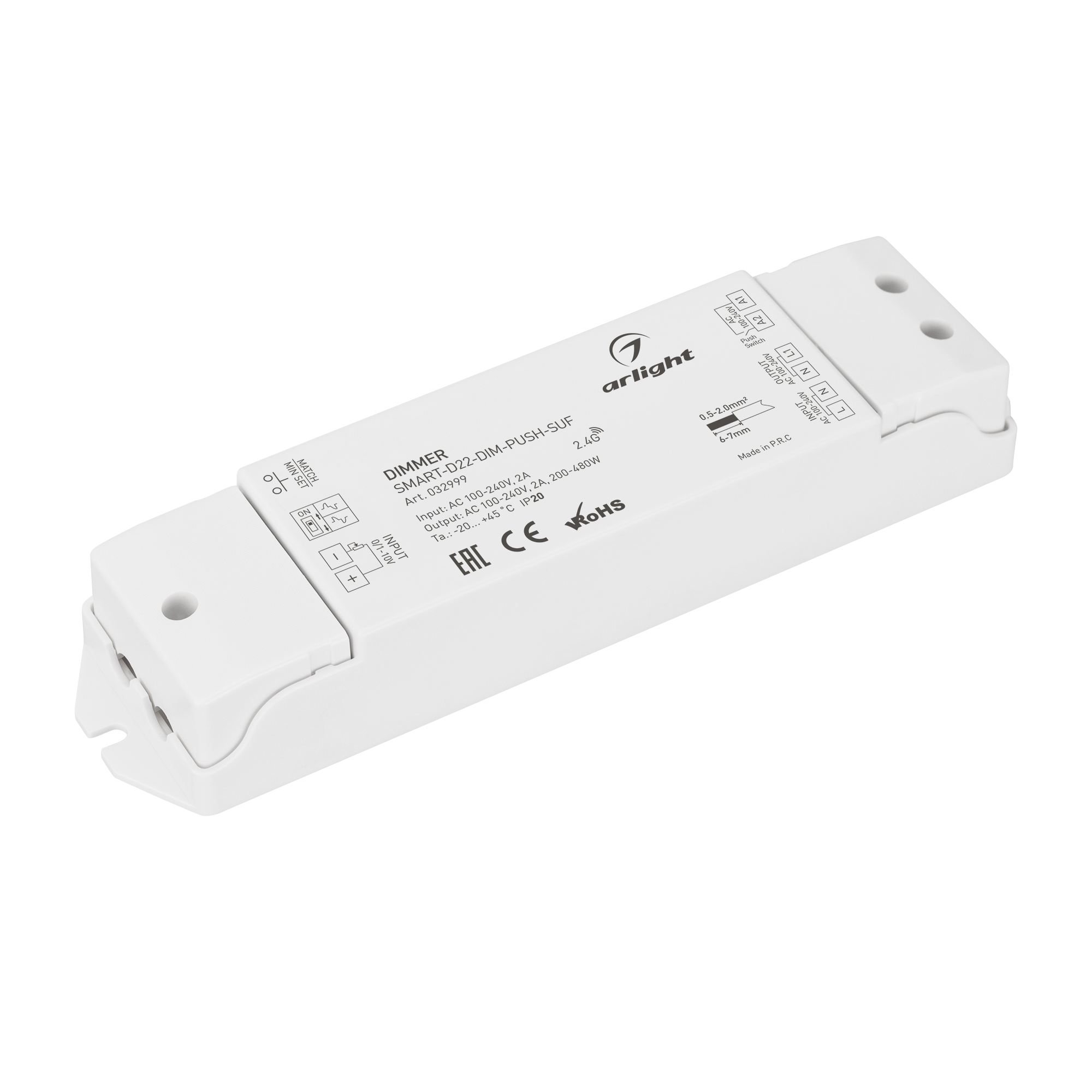 Диммер SMART-D22-DIM-PUSH-SUF (230V, 2A, TRIAC, 2.4G) 032999 - Arlight