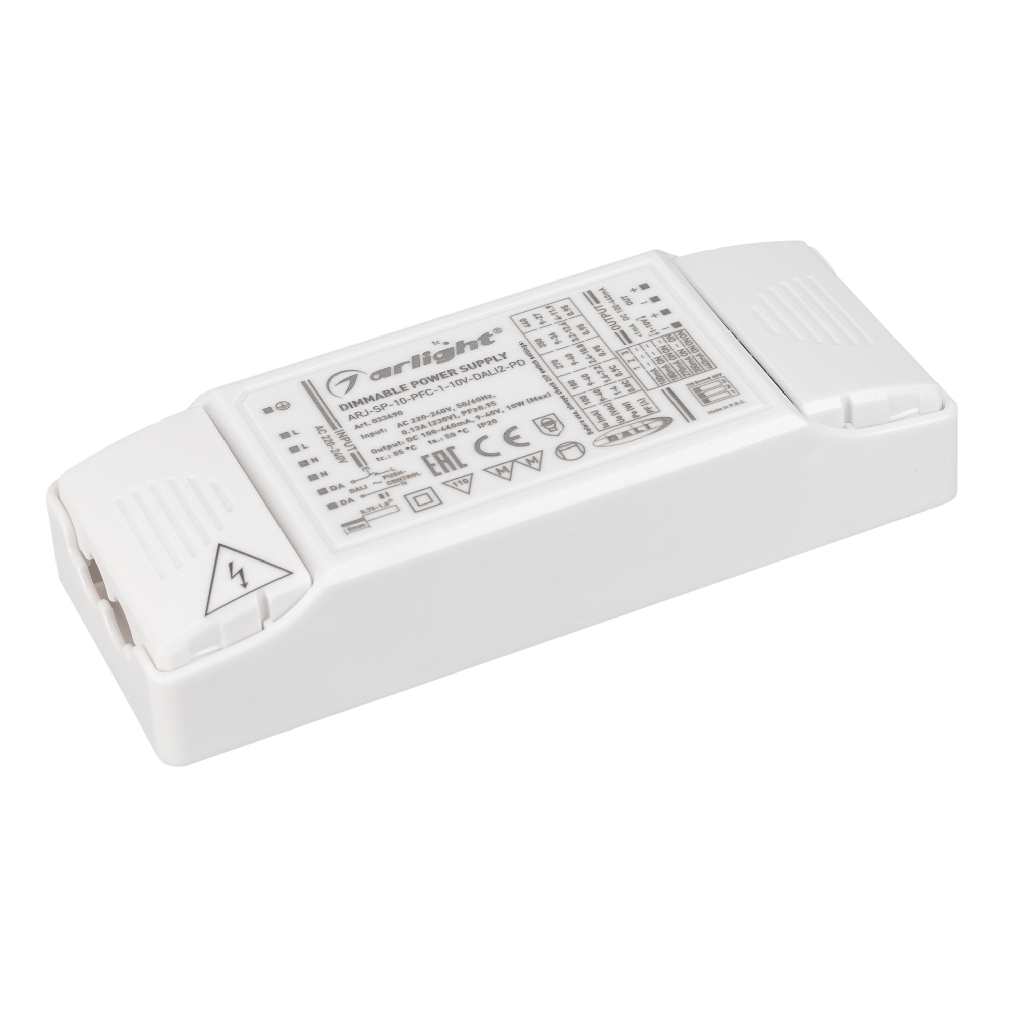 Блок питания ARJ-SP-10-PFC-1-10V-DALI2-PD (10W, 100-440mA) 033690 - Arlight