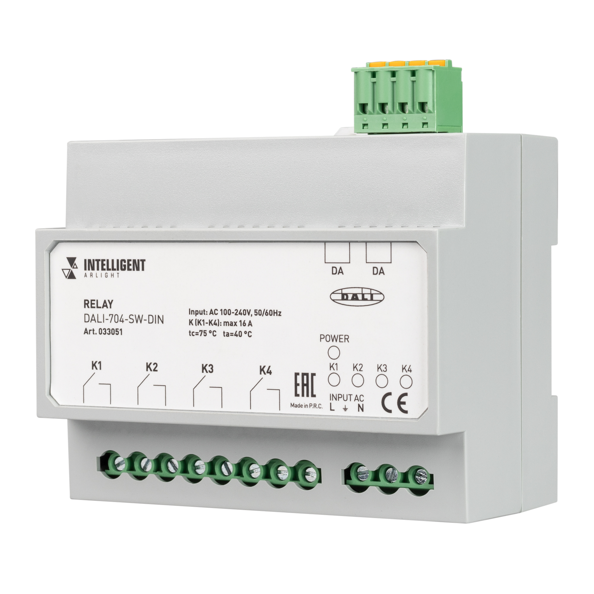 INTELLIGENT ARLIGHT Релейный модуль DALI-704-SW-DIN (BUS, 4х16A) 033051 - Arlight