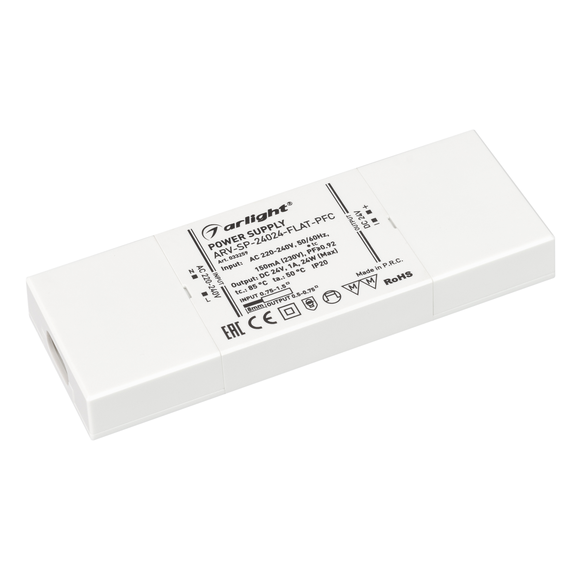 Блок питания ARV-SP-24024-FLAT-PFC (24V, 1A, 24W) 033259 - Arlight