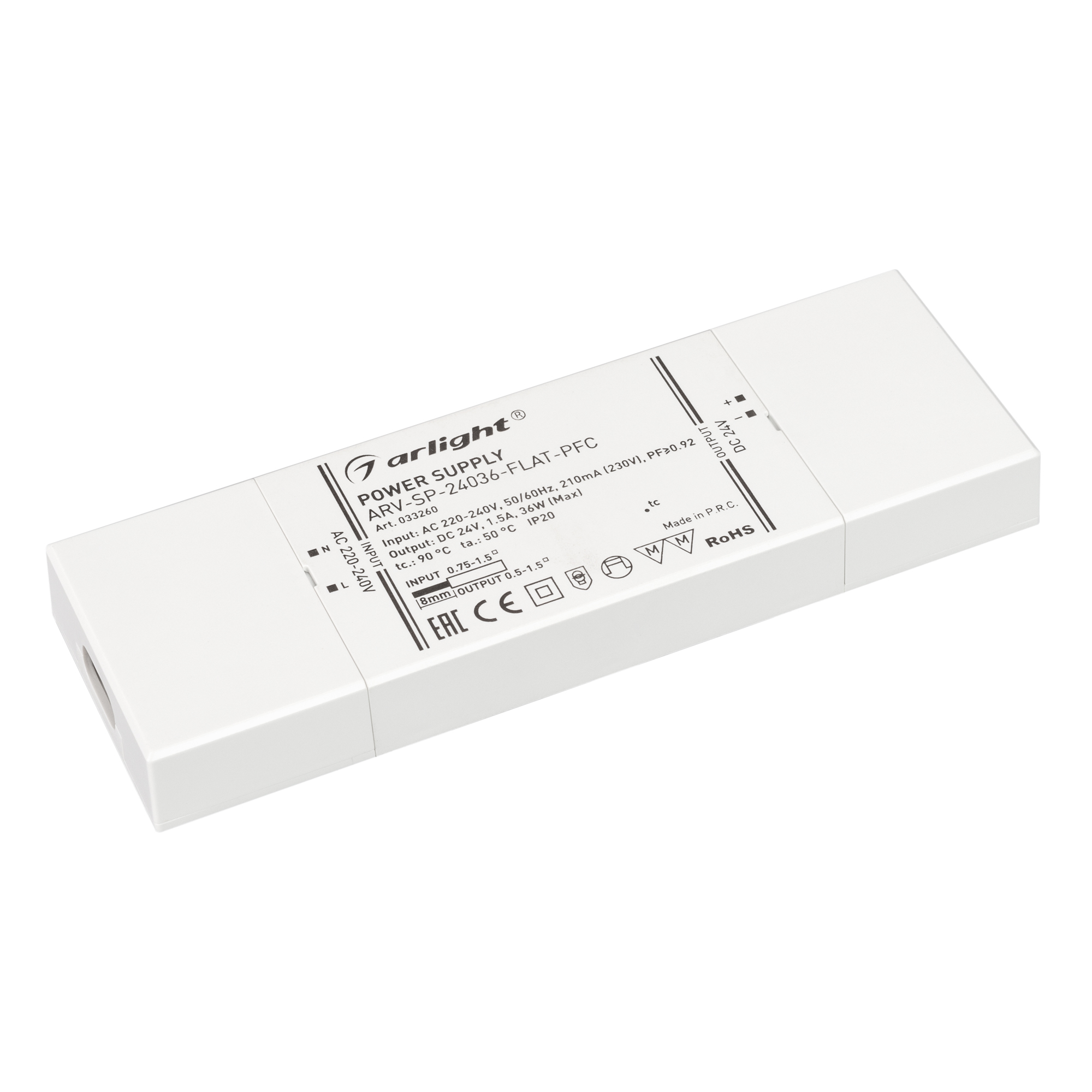 Блок питания ARV-SP-24036-FLAT-PFC (24V, 1.5A, 36W) 033260 - Arlight