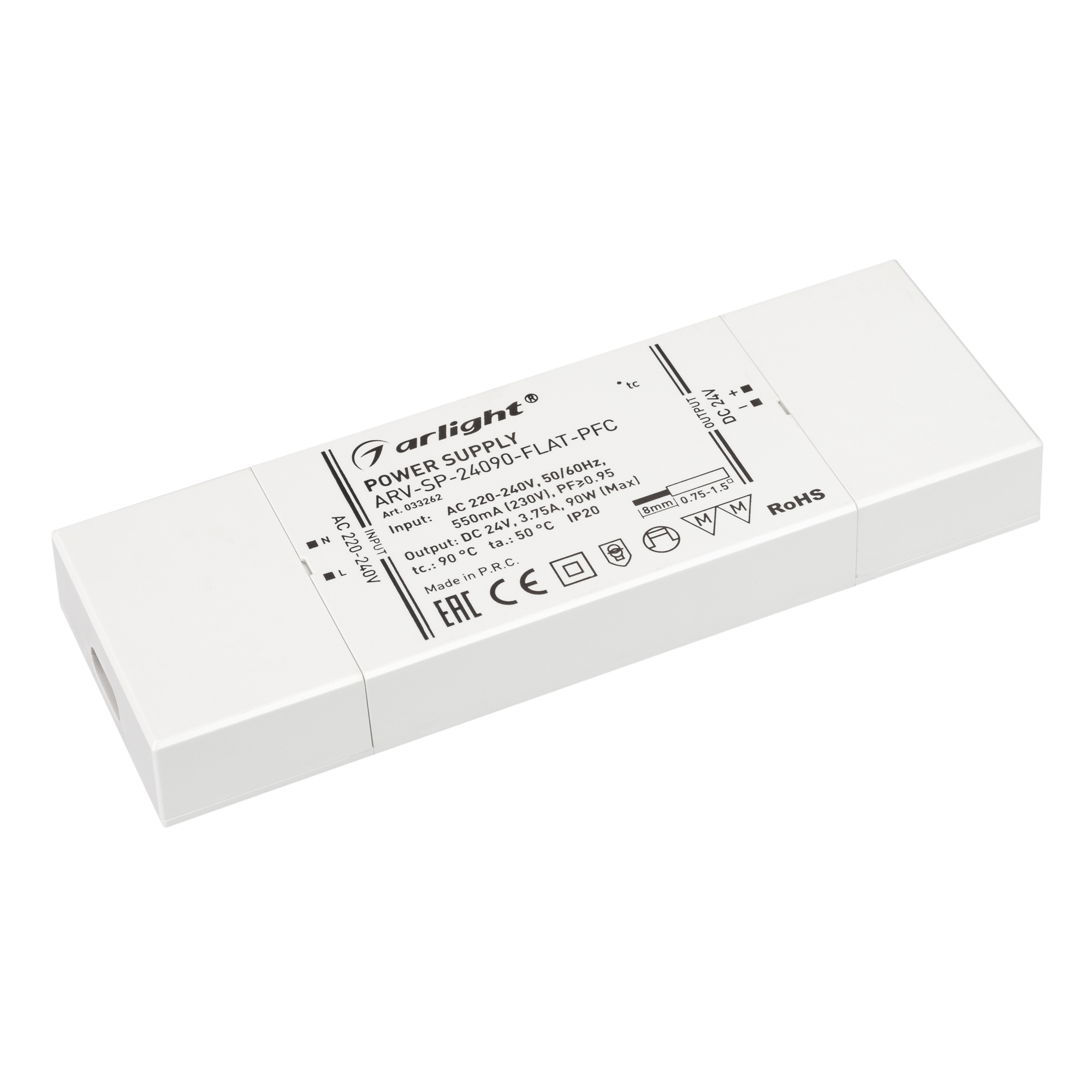 Блок питания ARV-SP-24090-FLAT-PFC (24V, 3.75A, 90W) 033262 - Arlight
