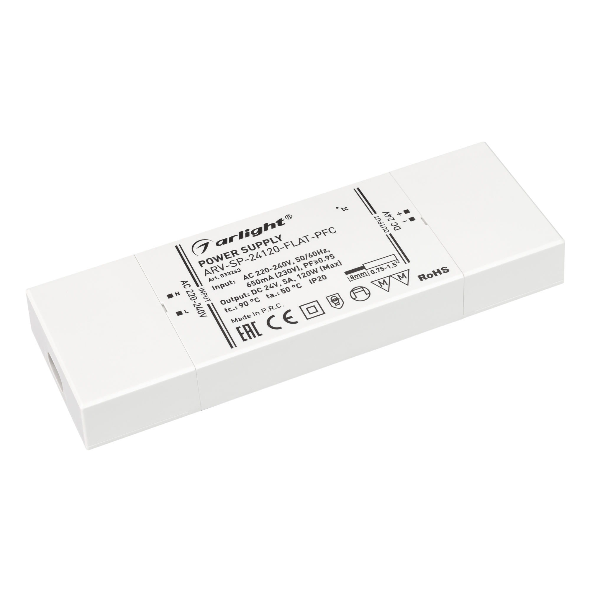 Блок питания ARV-SP-24120-FLAT-PFC (24V, 5A, 120W) 033263 - Arlight