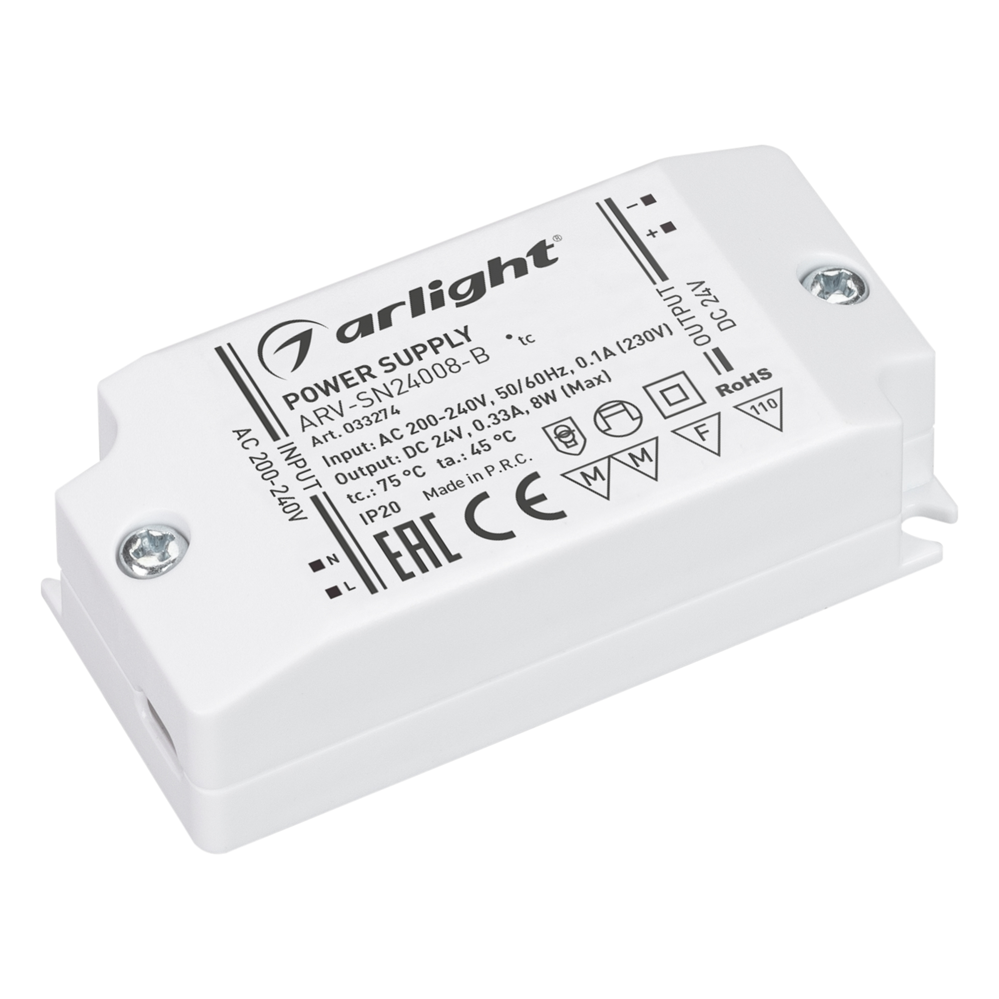 Блок питания ARV-SN24008-B (24V, 0.33A, 8W) 033274 - Arlight