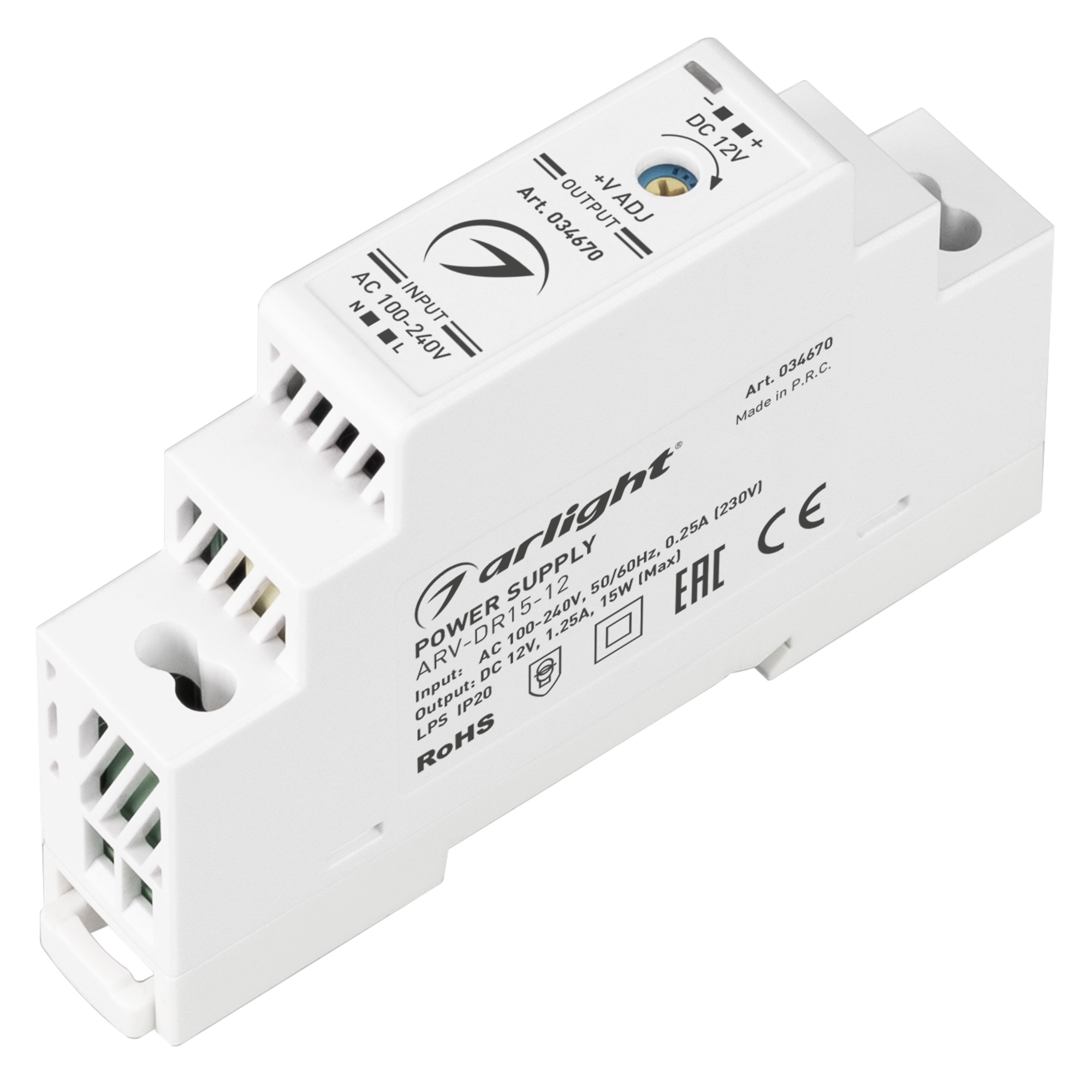 Блок питания ARV-DR15-12 (12V, 1.25A, 15W) 034670 - Arlight