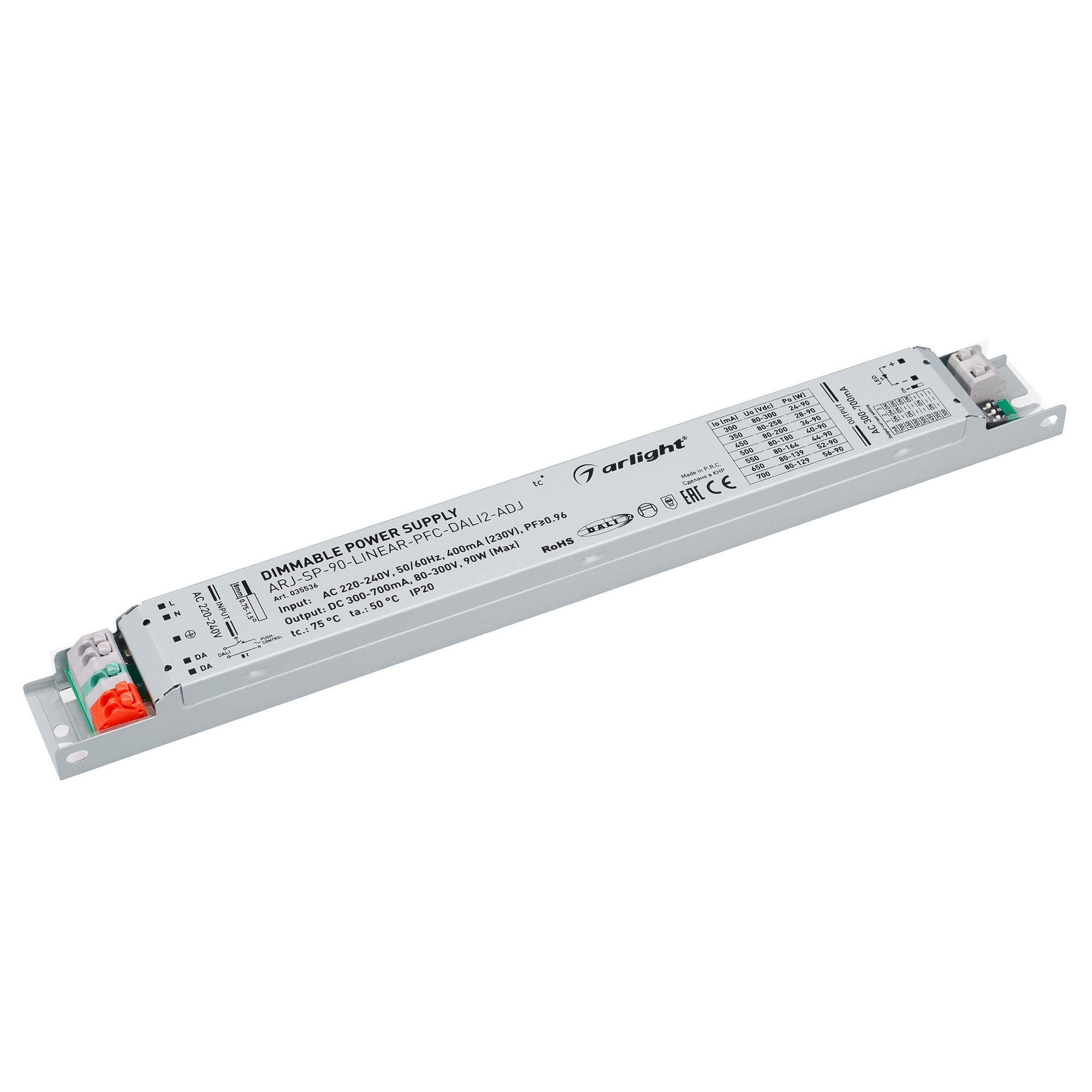Блок питания ARJ-SP-90-LINEAR-PFC-DALI2-ADJ (90W, 80-300V, 0.3-0.7A) 035536 - Arlight