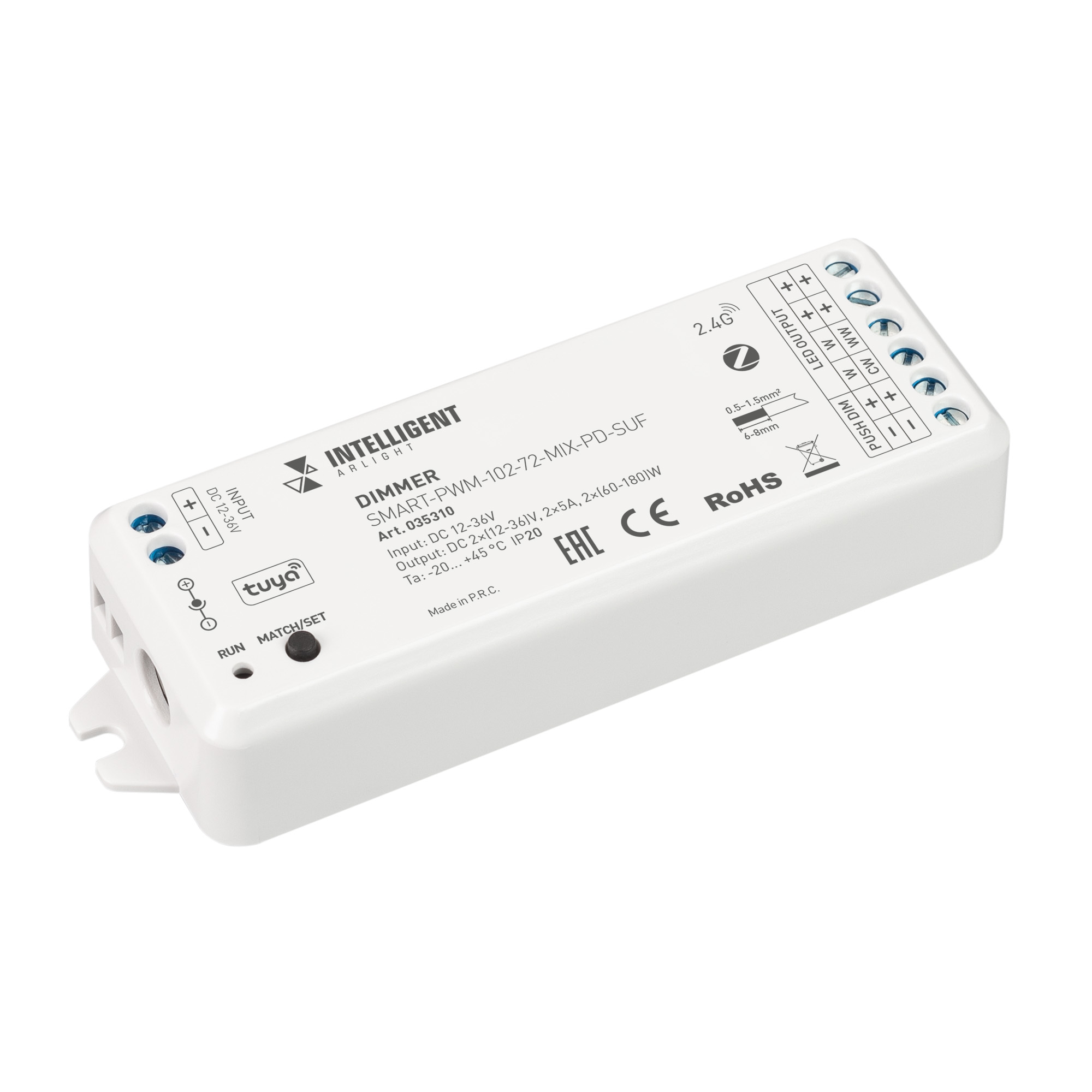 INTELLIGENT ARLIGHT Диммер SMART-PWM-102-72-MIX-PD-SUF (12-36V, 2x5A, ZB, 2.4G) 035310 - Arlight