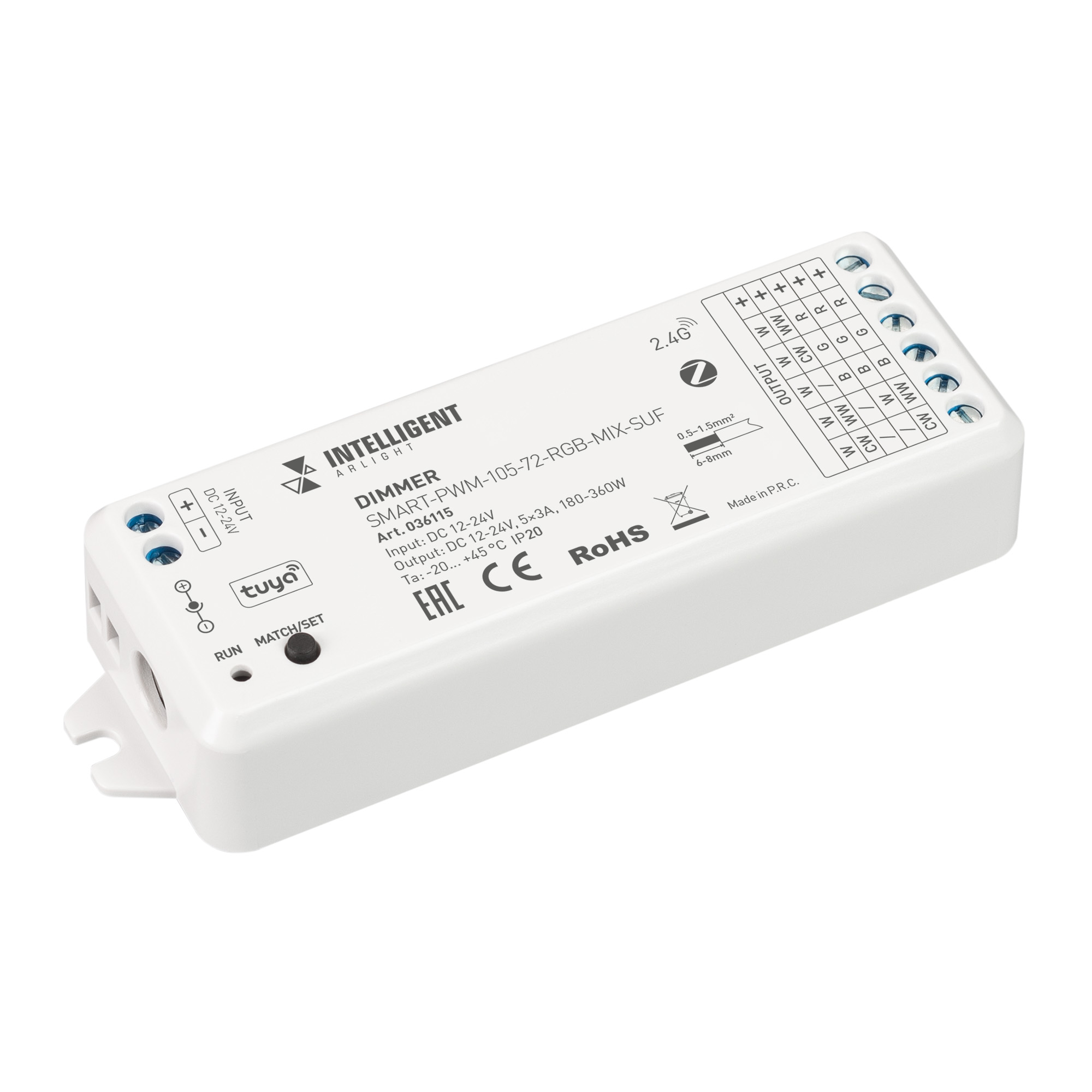 INTELLIGENT ARLIGHT Диммер SMART-PWM-105-72-RGB-MIX-SUF (12-24V, 5x3A, ZB, 2.4G) 036115 - Arlight