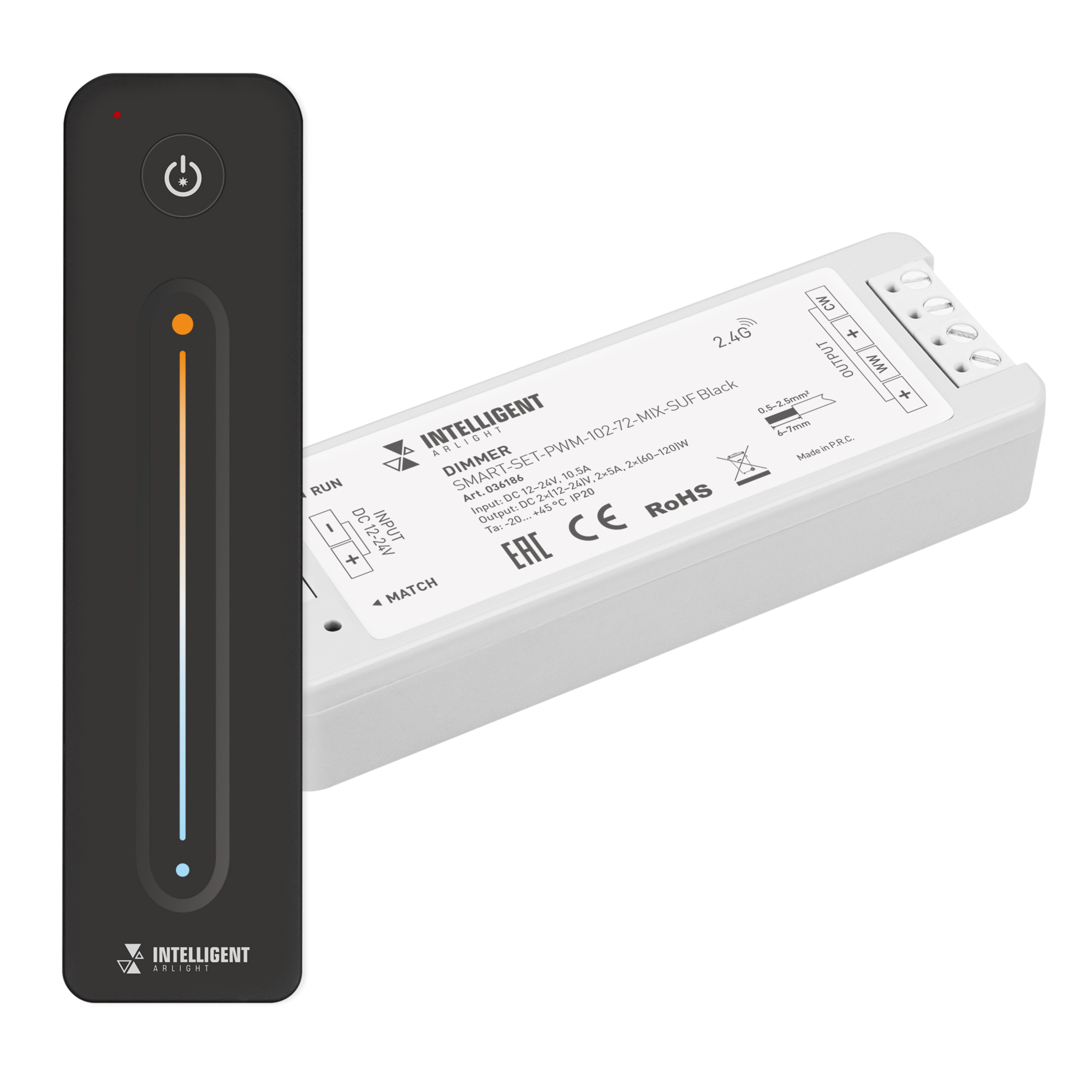 INTELLIGENT ARLIGHT Диммер SMART-SET-PWM-102-72-MIX-SUF Black (12-24V, 2x5A, ПДУ LINE, 2.4G) 036186 - Arlight