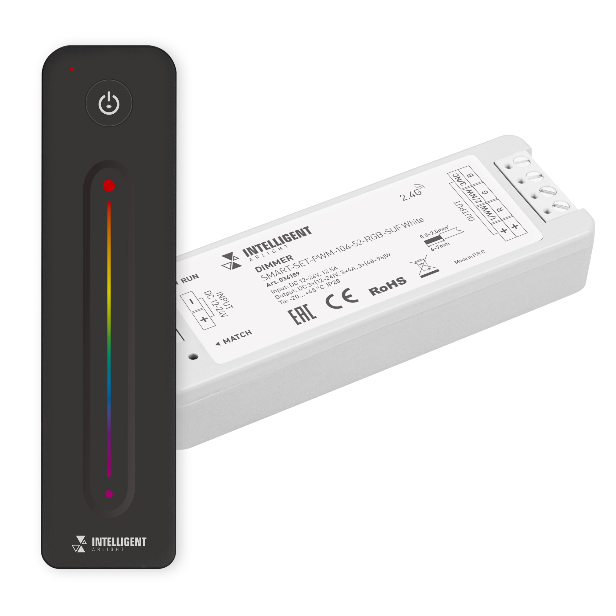 INTELLIGENT ARLIGHT Диммер SMART-SET-PWM-104-52-RGB-SUF White (12-24V, 3x4A, ПДУ LINE, 2.4G) 036189 - Arlight
