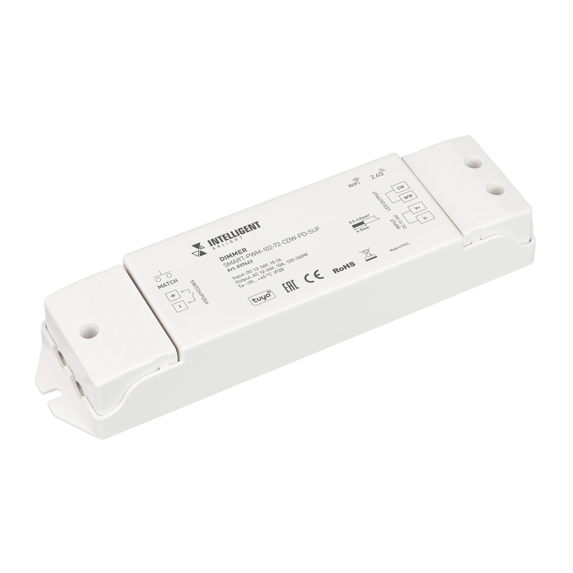 INTELLIGENT ARLIGHT Диммер SMART-PWM-102-72-CDW-PD-SUF (12-36V, 2x5A, TUYA Wi-Fi, 2.4G) 037422 - Arlight
