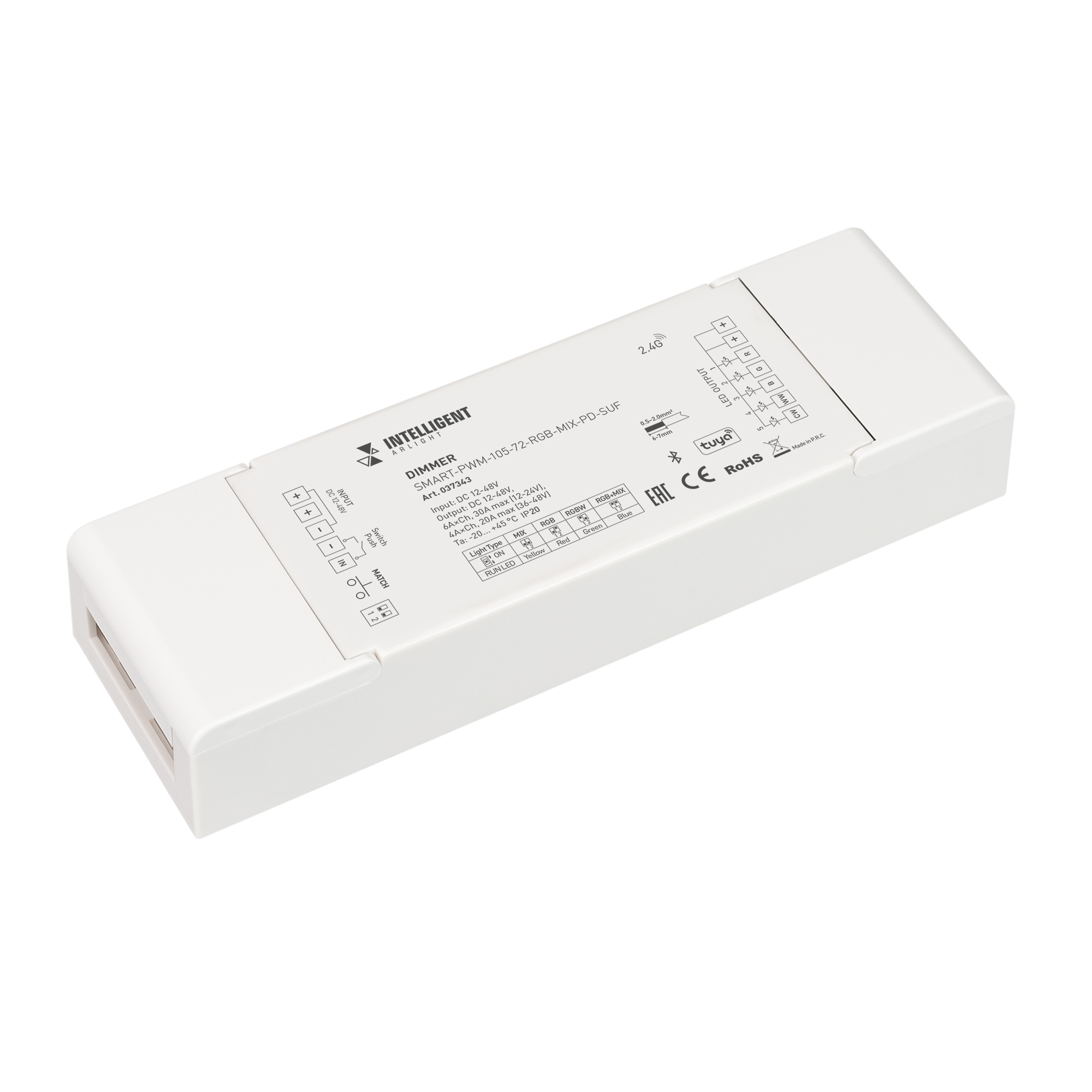 INTELLIGENT ARLIGHT Диммер SMART-PWM-105-72-RGB-MIX-PD-SUF (12-48V, 5x6A, TUYA BLE, 2.4G) 037343 - Arlight