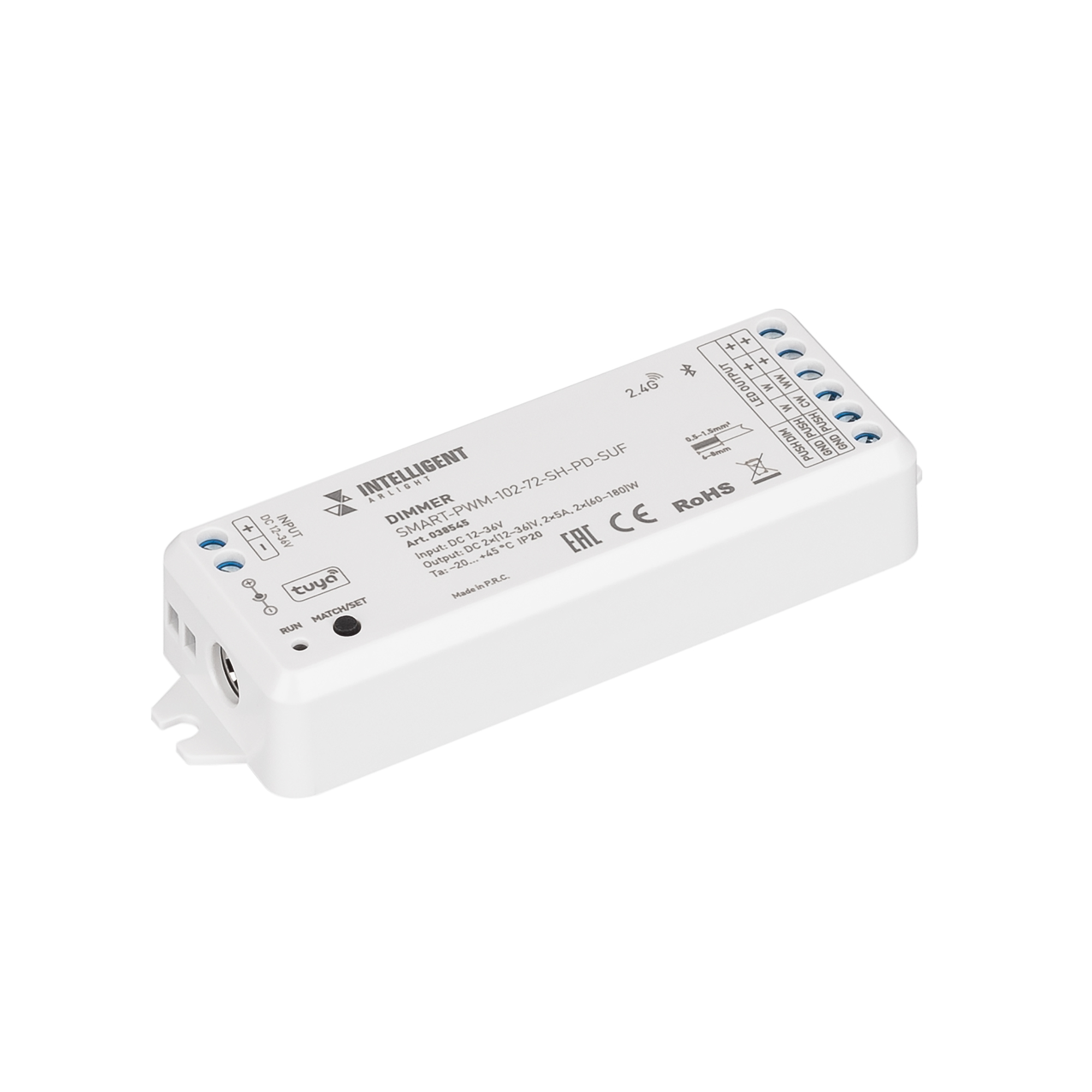 INTELLIGENT ARLIGHT Диммер SMART-PWM-102-72-SH-PD-SUF (12-36V, 2x5A, TUYA BLE, 2.4G) 038545 - Arlight