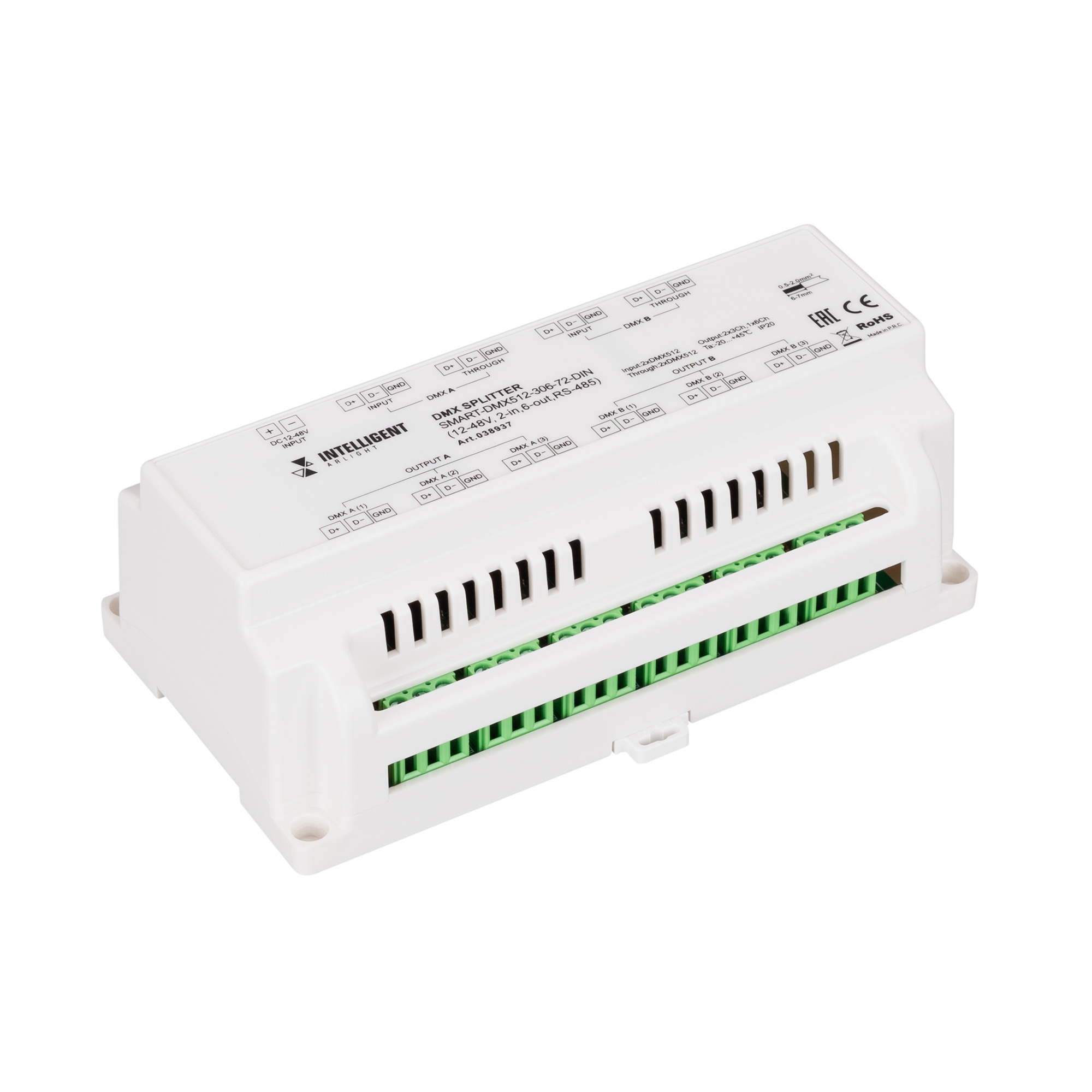 INTELLIGENT ARLIGHT Сплиттер SMART-DMX512-306-72-DIN (12-48V, 2-in, 6-out, RS-485) 038937 - Arlight