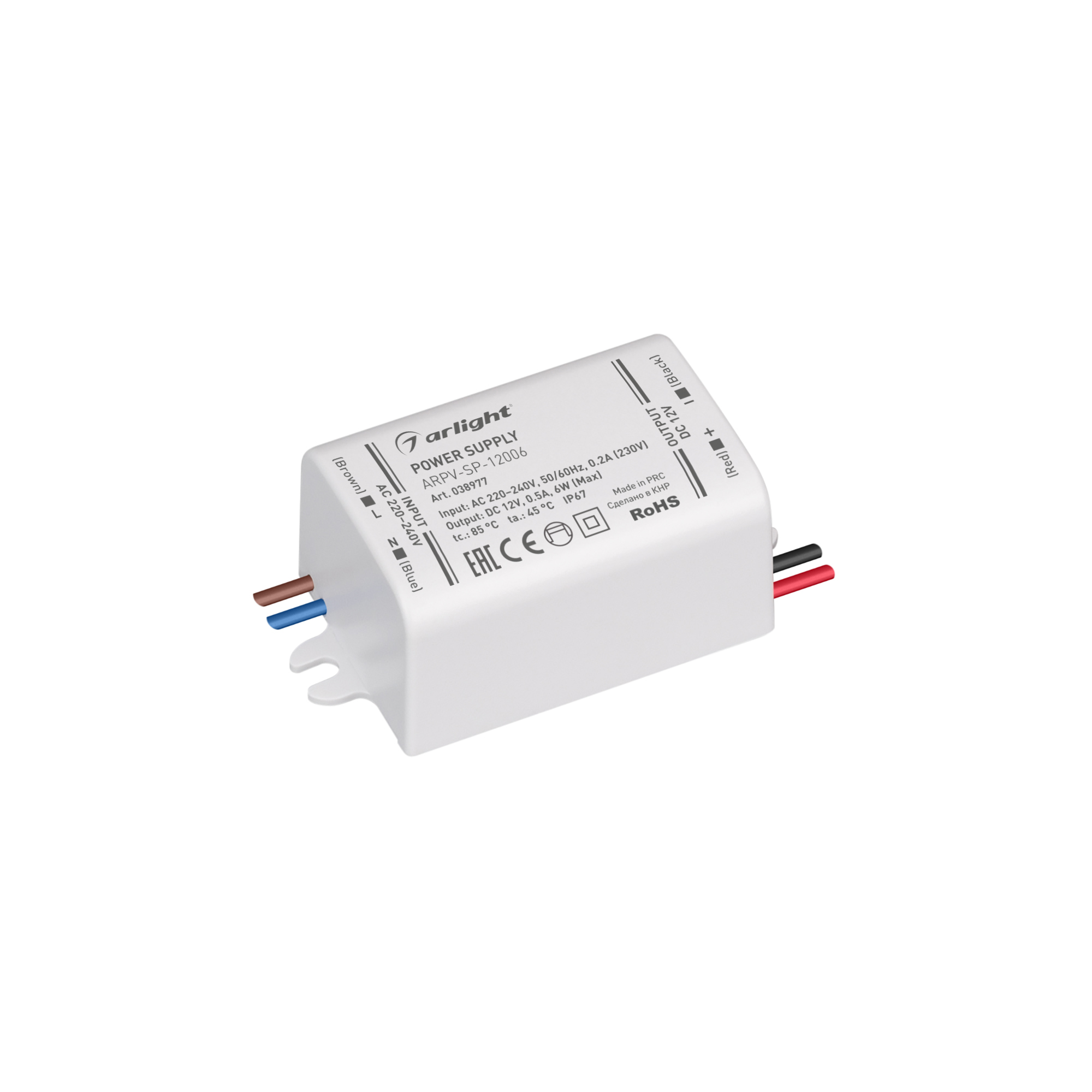 Блок питания ARPV-SP-12006 (12V, 0.5A, 6W) 038977 - Arlight
