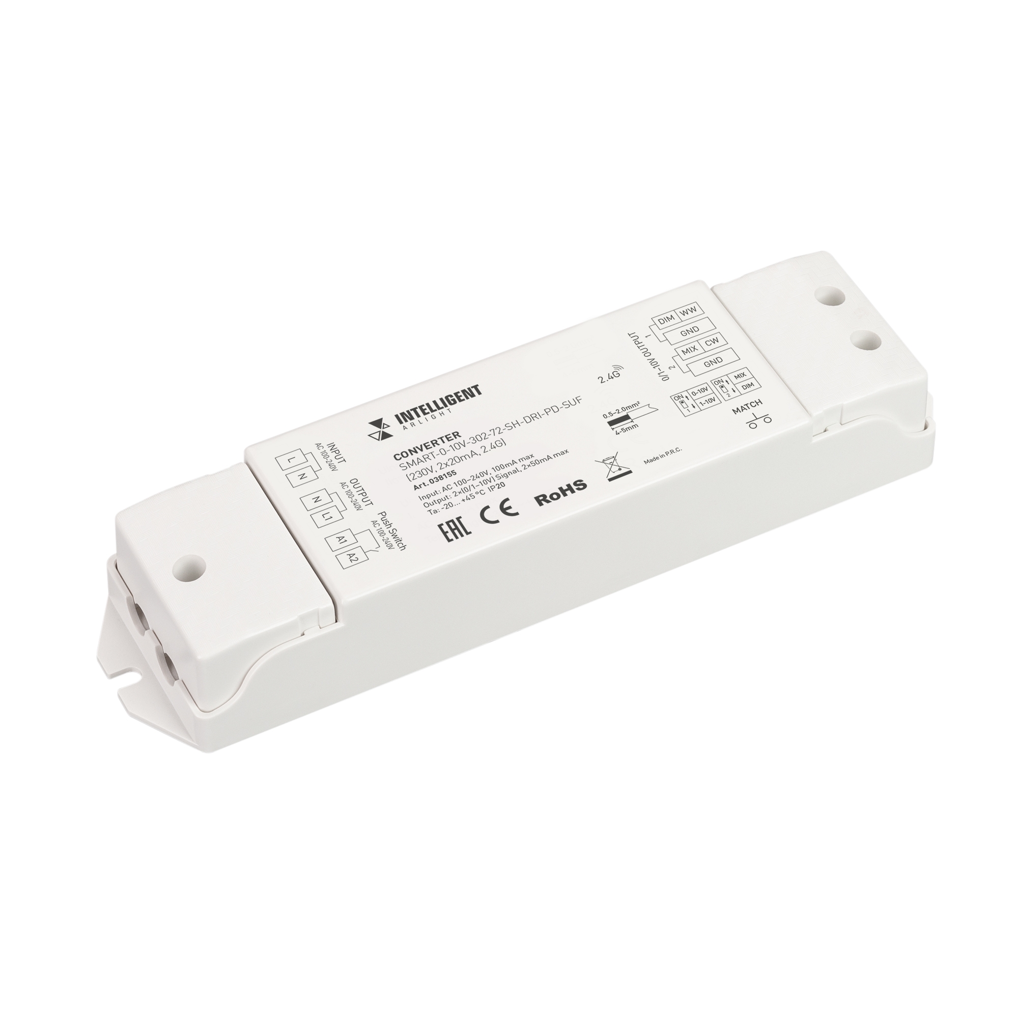 INTELLIGENT ARLIGHT Конвертер SMART-0-10V-302-72-SH-DRI-PD-SUF (230V, 2x20mA, 2.4G) 038155 - Arlight