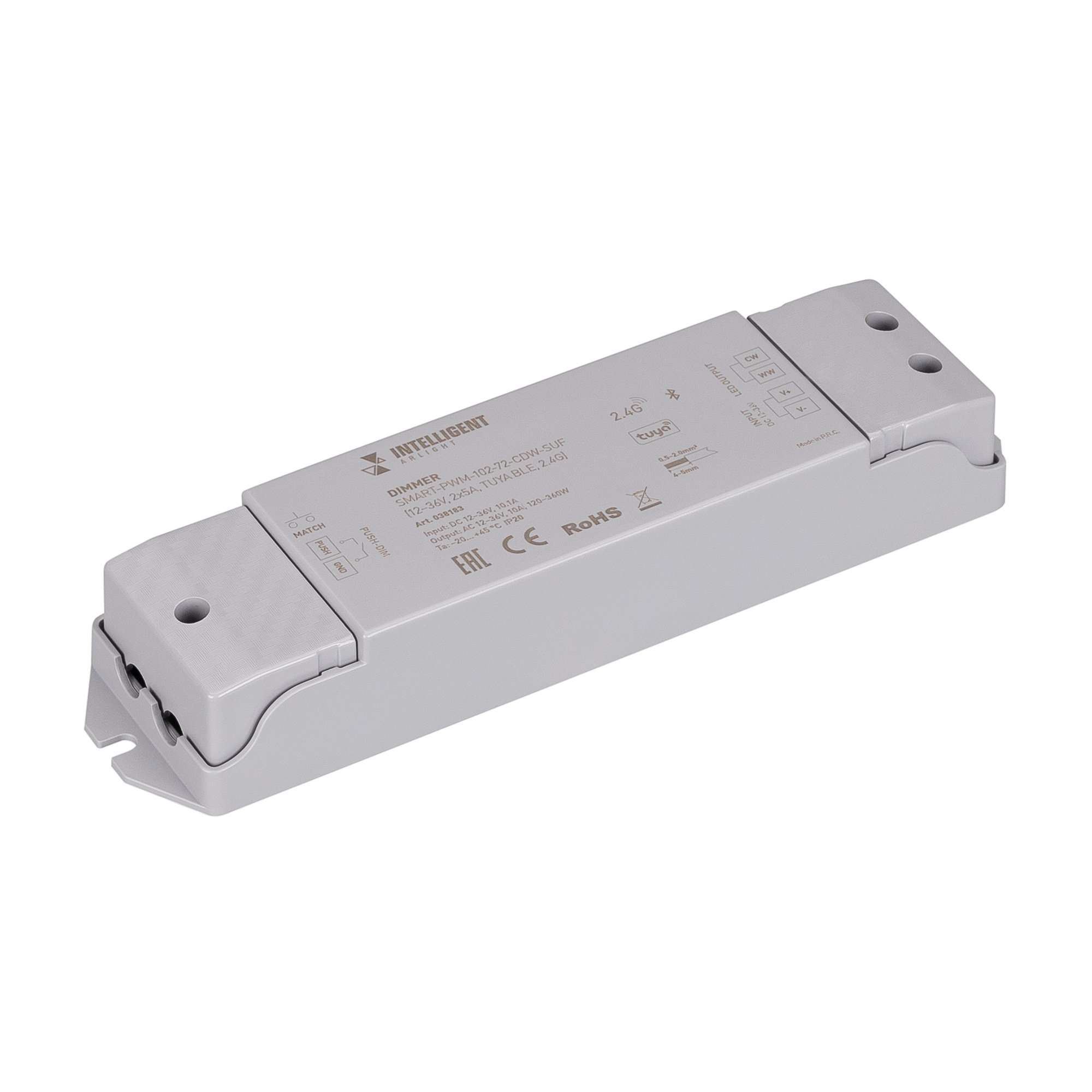 INTELLIGENT ARLIGHT Диммер SMART-PWM-102-72-CDW-SUF (12-36V, 2x5A, TUYA BLE, 2.4G) 038183 - Arlight