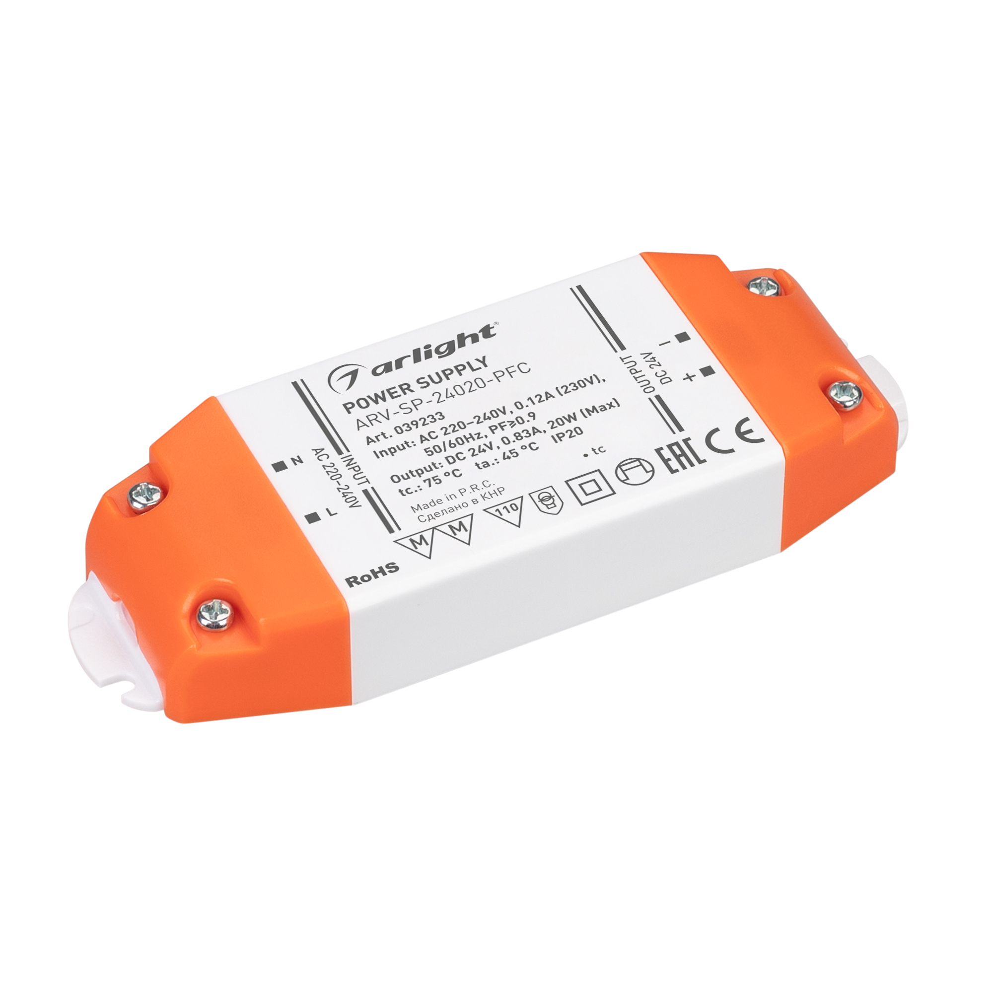 Блок питания ARV-SP-24020-PFC (24V, 0.83A, 20W) 039233 - Arlight