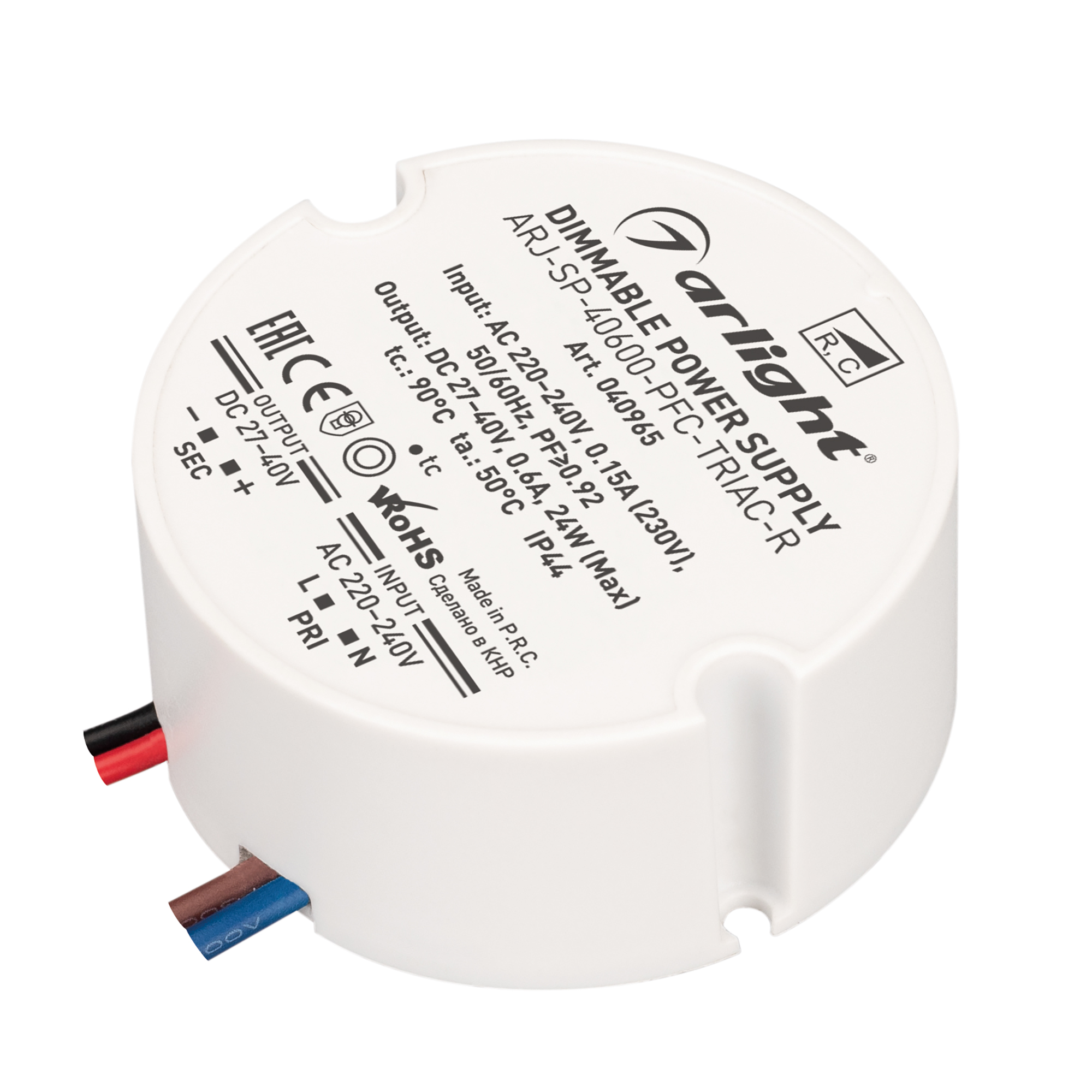 Блок питания ARJ-SP-40600-PFC-TRIAC-R (24W, 27-40V, 600mA) 040965 - Arlight