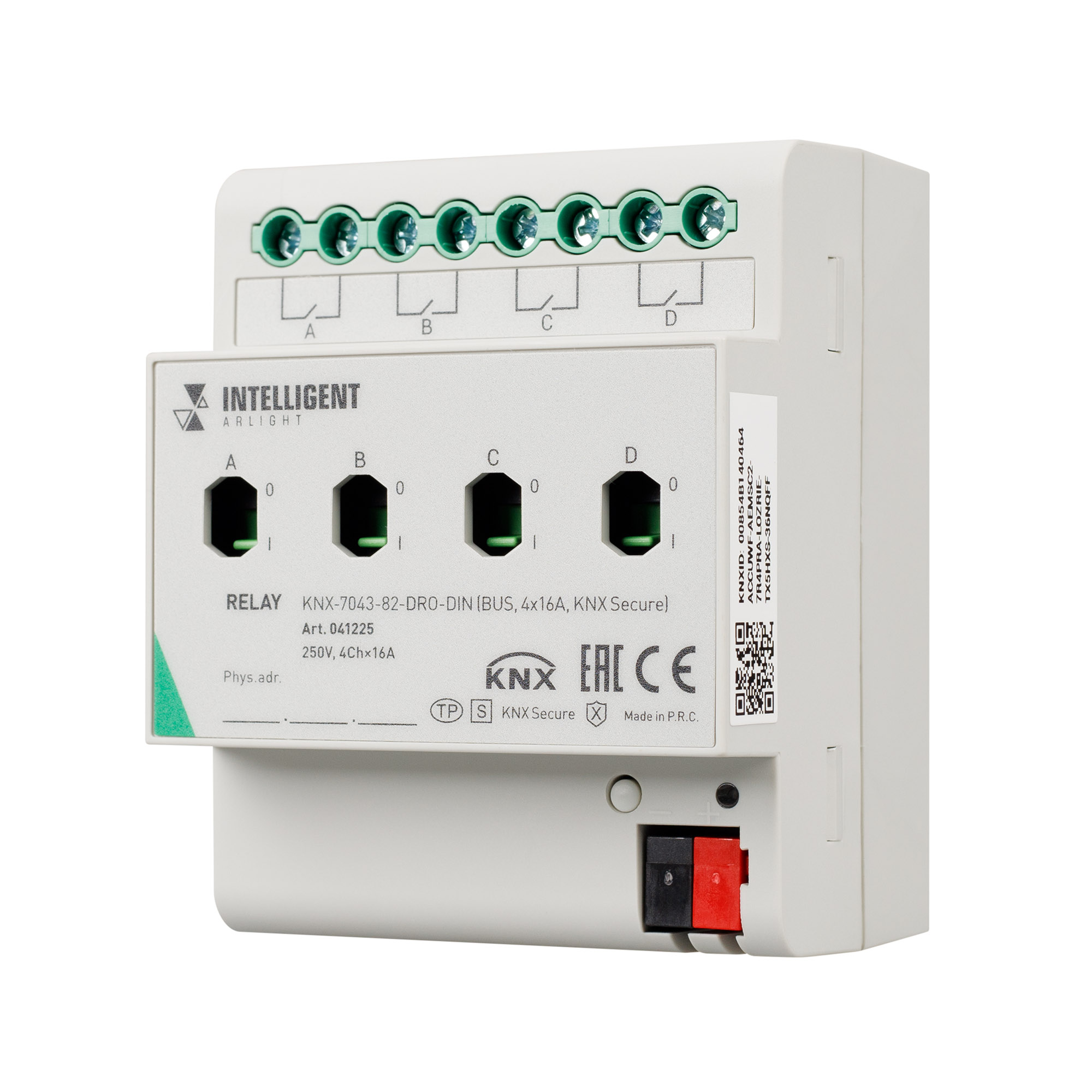 INTELLIGENT ARLIGHT Релейный модуль KNX-7043-82-DRO-DIN (BUS, 4x16А, KNX Secure) 041225 - Arlight