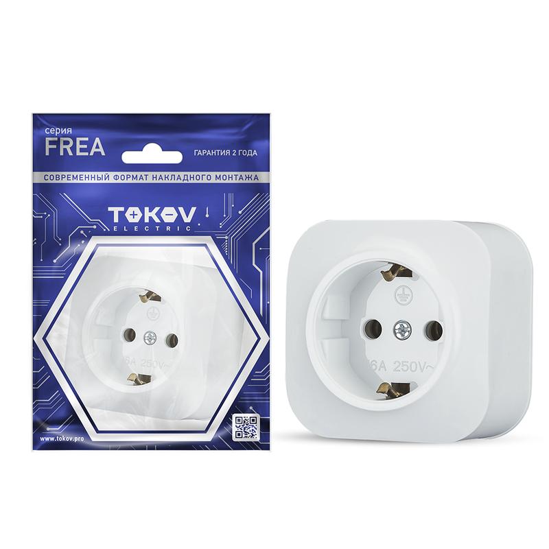 Розетка 1-м ОП Frea 16А IP20 250В с заземл. АБС-пластик бел. TKE-FR-R1Z-C01 - TOKOV ELECTRIC