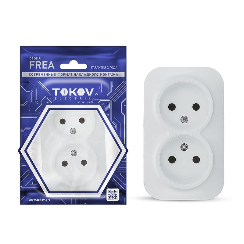 Розетка 2-м ОП Frea 16А IP20 250В без заземл. АБС-пластик бел. TKE-FR-R2-C01 - TOKOV ELECTRIC
